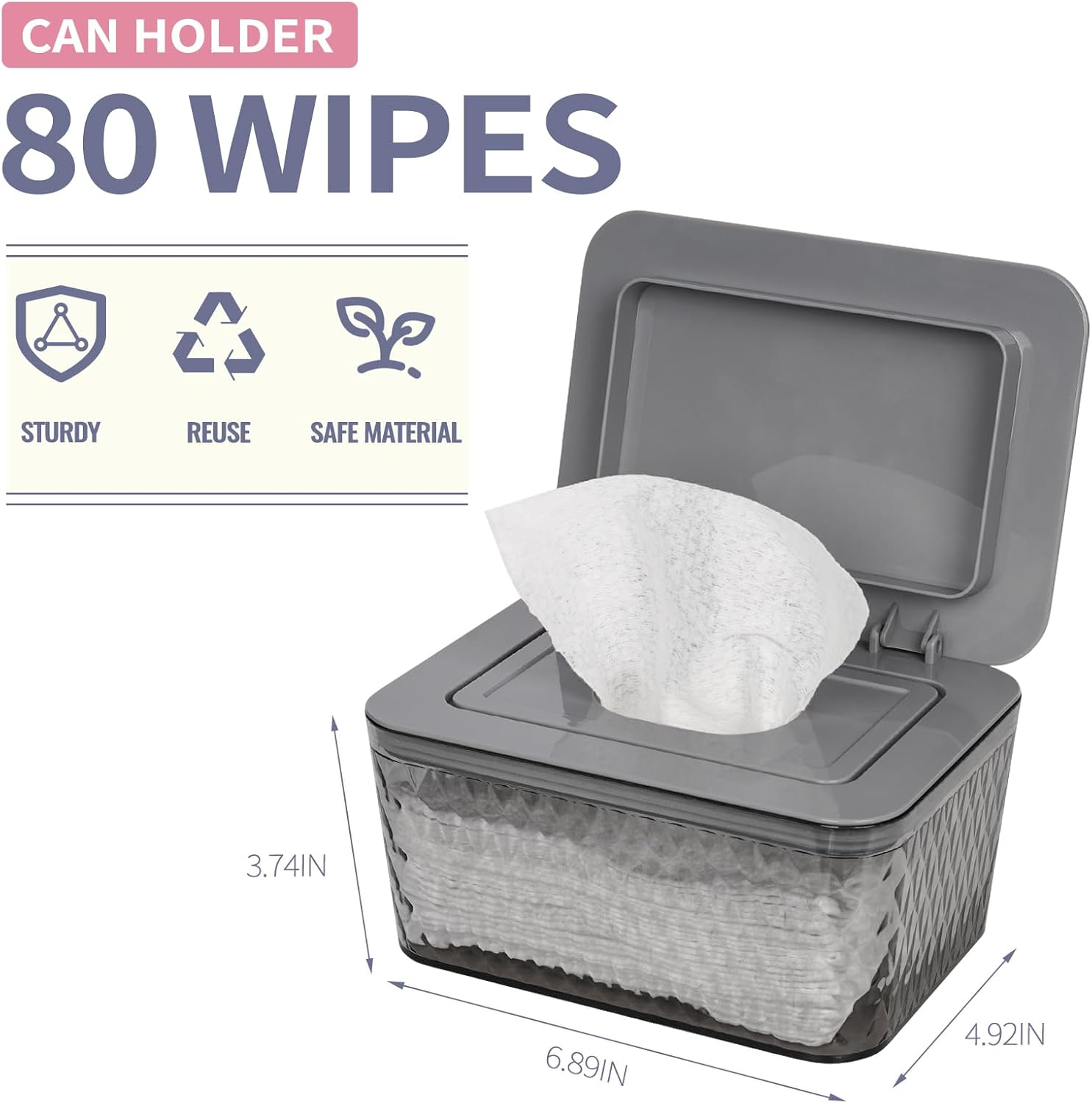 Wipes Dispenser, One-Handed Operation Wipe Holder for Baby & Adult, Seal-Designed Wipes Container for Bathroom Keep Diaper Wipes Fresh (Grey) image number 4