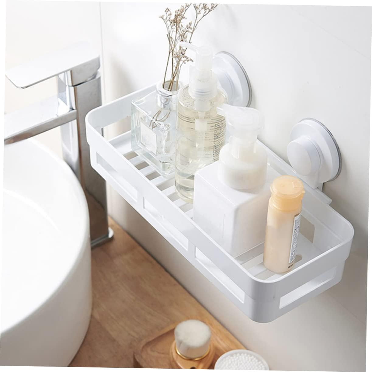 Levemolo Bathroom Wall Storage Rack Punch Free Toilet Hanging Shelf White Shower Organizer Bathroom Sundries Holder