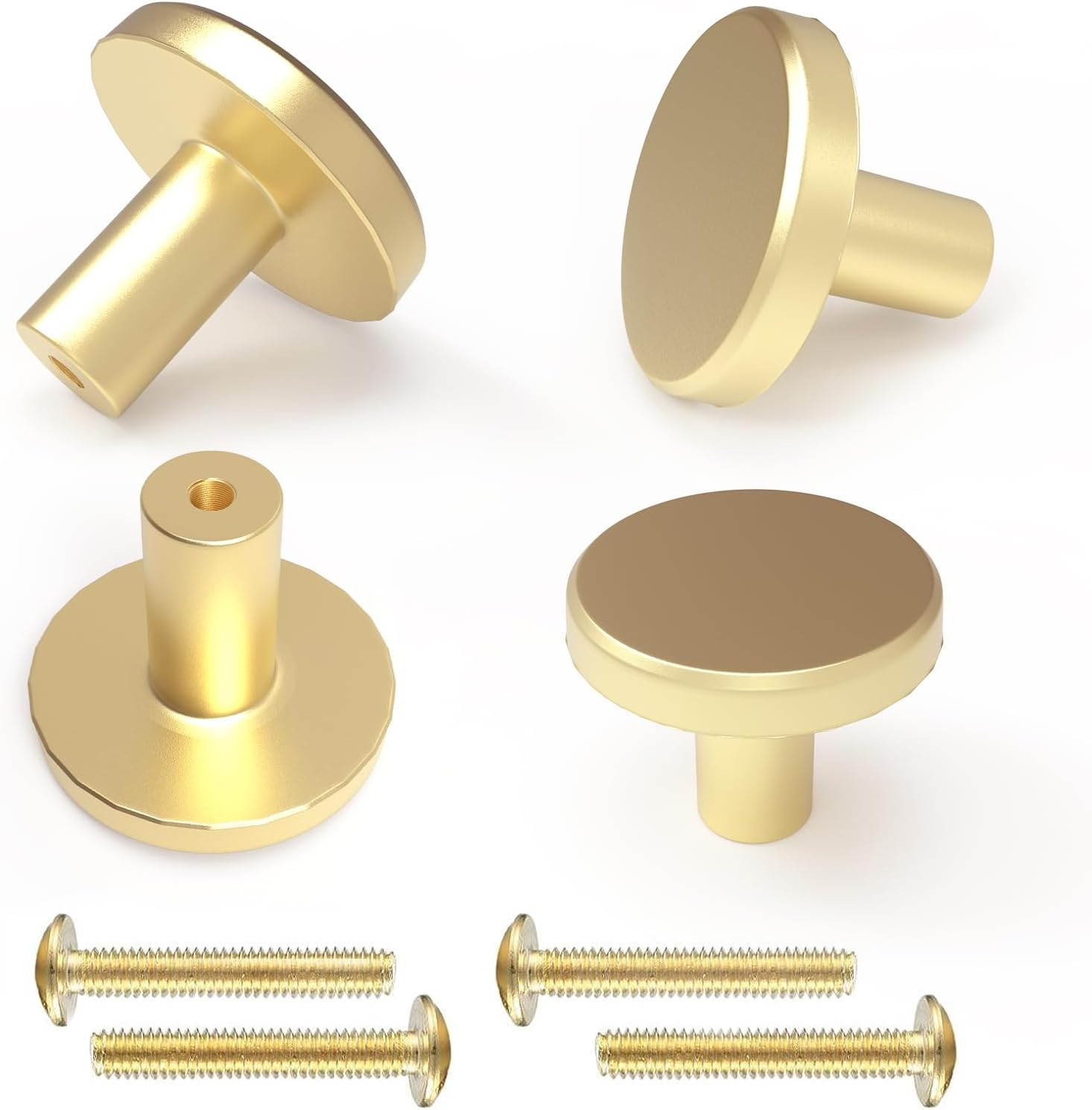 Gold Cabinet Knobs,4Pcs round Brass Brushed Drawer Handles,20Mm Golden Hardware Dresser Drawer Knob,Gold Solid Knobs for Bathroom,Wardrobe and Kitchen Cupboard Doors image number 3