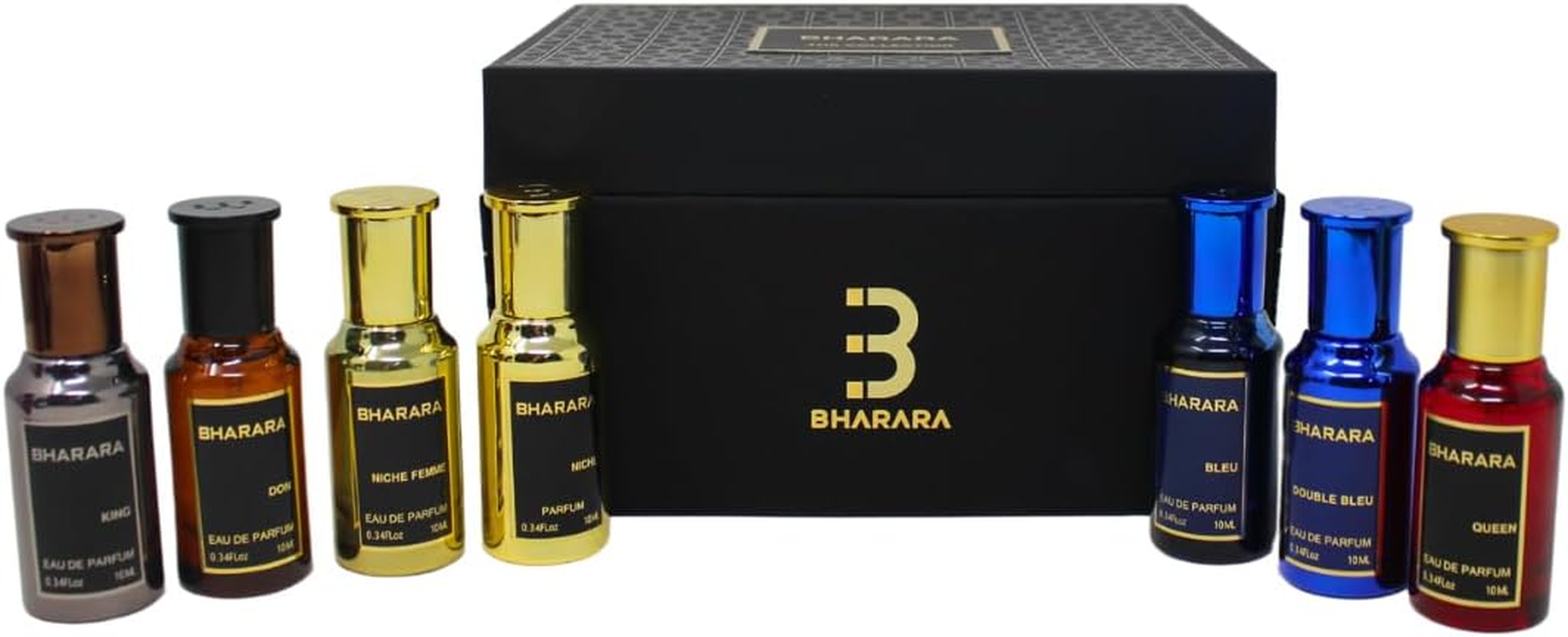 Bharara Beauty Women'S Mini 7 Piece Gift Set, 10 Ml Each (King, Double Bleu, Bleu, Don, Niche Femme, Niche, Queen) image number 1