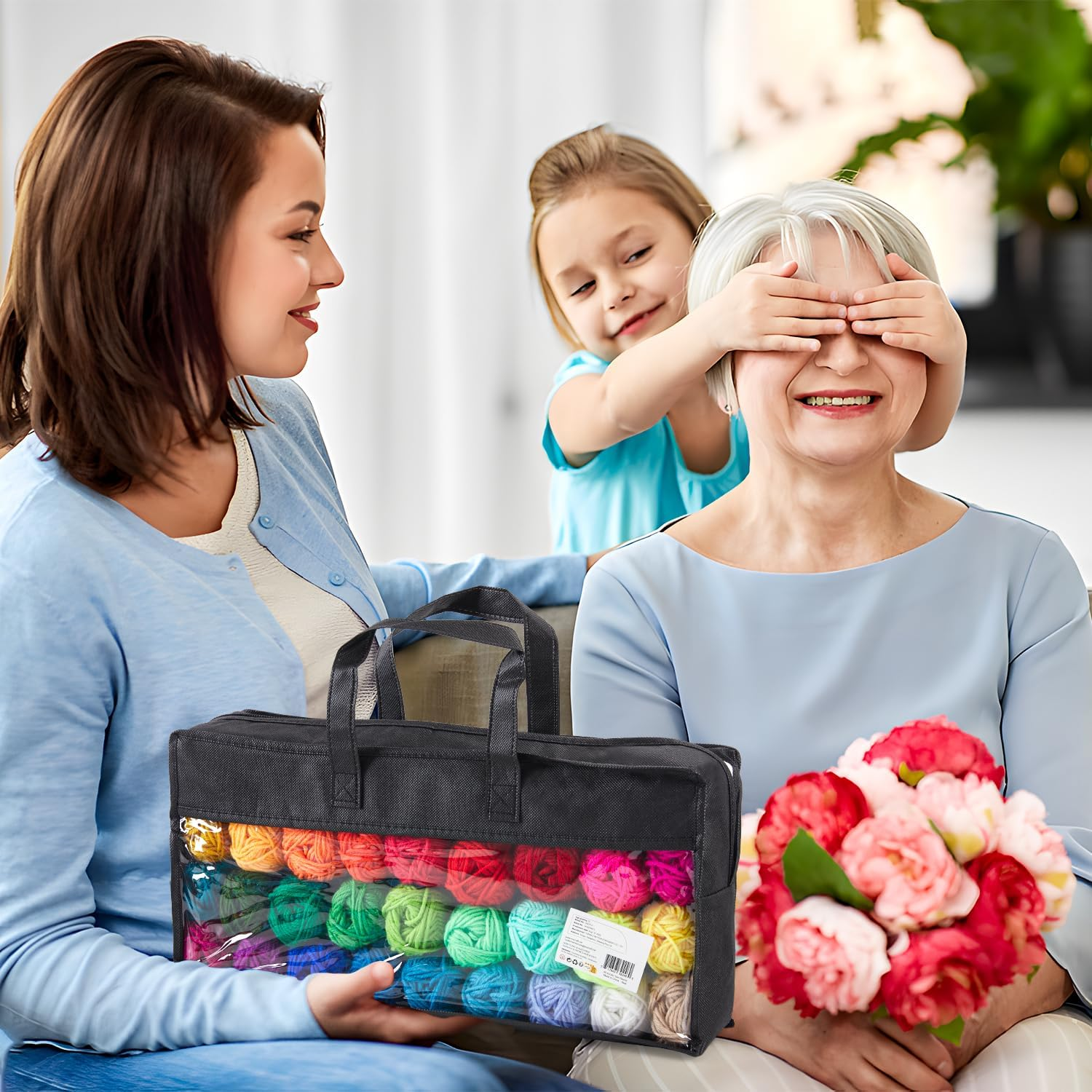 40 Acrylic Yarn Skeins 2000 Yards Craft Yarn with Reusable Canvas Bag Includes 6 E-Books 2 Crochet Hooks 2 Weaving Needles 4 Locking Stitch Markers for Crochet & Knitting by Inscraft image number 3