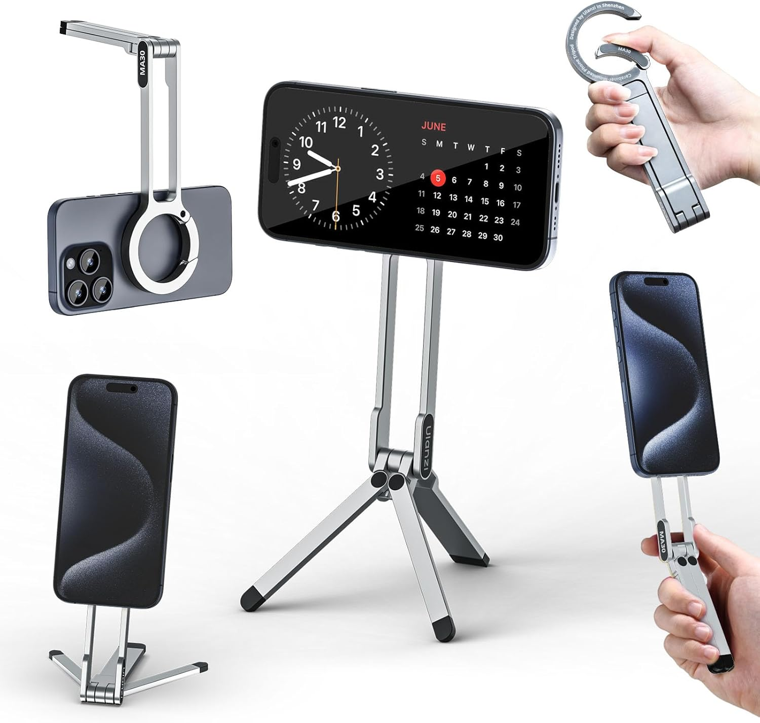 ULANZI MA30 Magnetic Phone Tripod Stand for Iphone - Aluminium Maglock Smartphone Mini Tripod Pocket Cell Phone Stand Dual-Sided Magnet Quick Mount Compatible with Iphone 17 16 15 14 13 12 (Black)