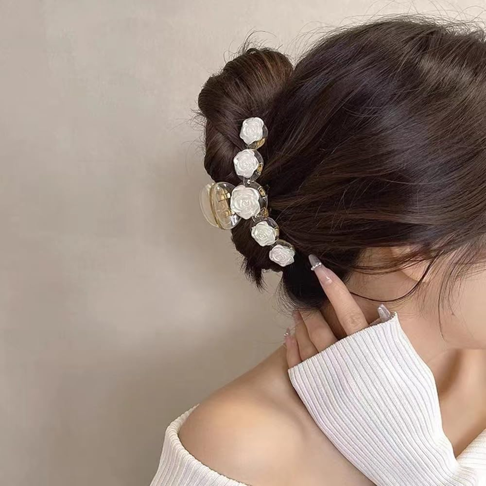 Hair Clips Flower Hair Clips Hair Accessories for Women Girls Women Kids 1 Piece Fashion Hair Claw Wedding Hair Styling Tools for Party Wedding Daily Training Beige image number 2