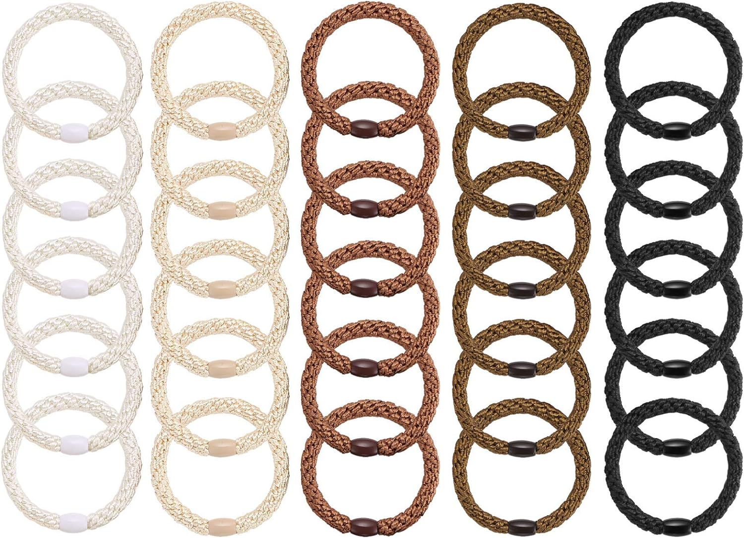 30 Pcs Hair Ties, Hair Bands, Ponytail Holders for Women Girls, No Damage No Crease Hair Elastics for Thick Hair, Long Braids, Ponytails and Other Hairstyles (Black/Brown/White/Beige/Coffee)