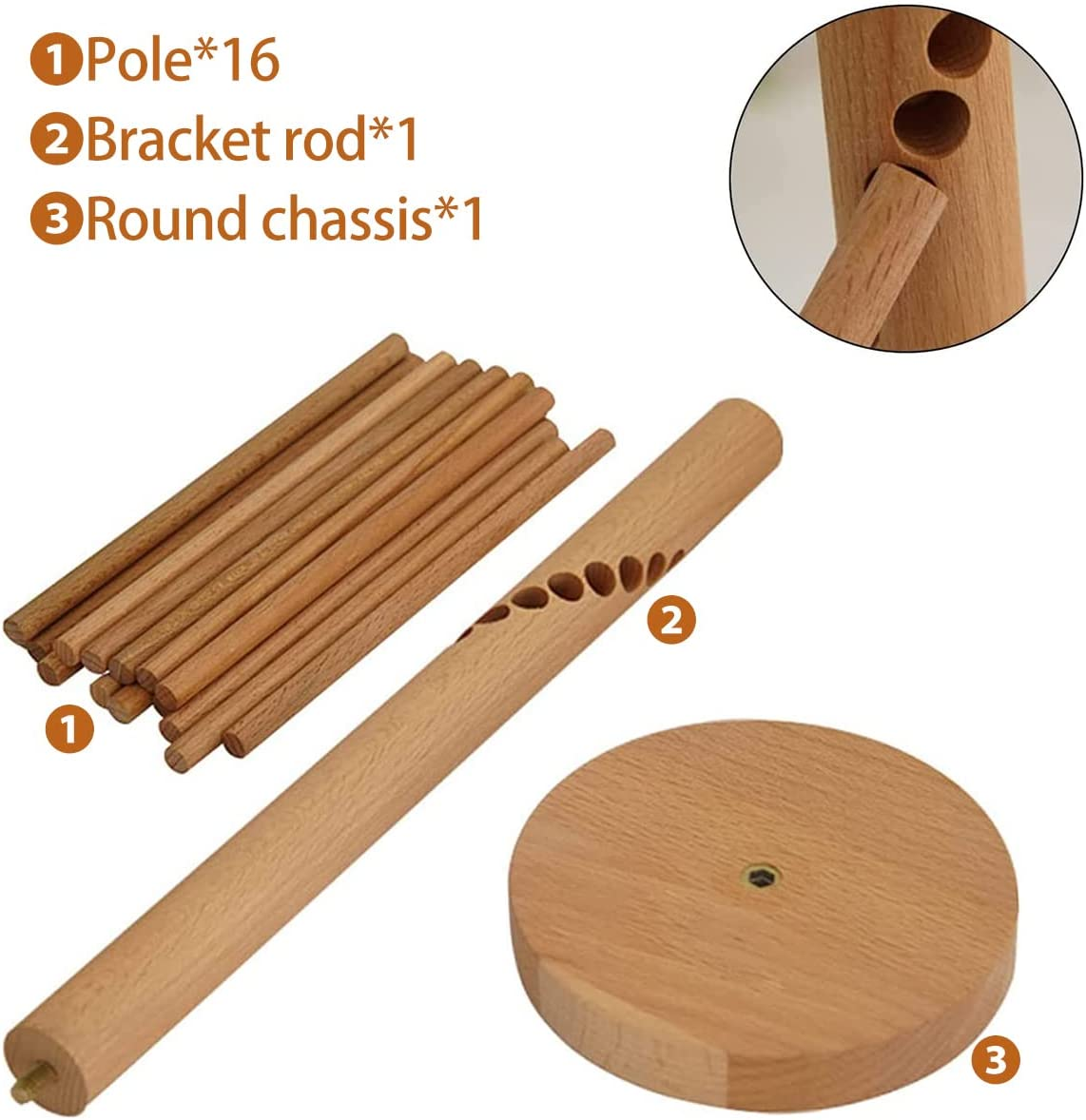 Collapsible Pasta Drying Rack, Wooden Spaghetti Stand Dryer with 16 Suspension Rods Homemade Fresh Noodle Tree Stand Hanger, Easy Storage & Quick Set-Up Hanging Rack for Home Kitchen (A) - C image number 5