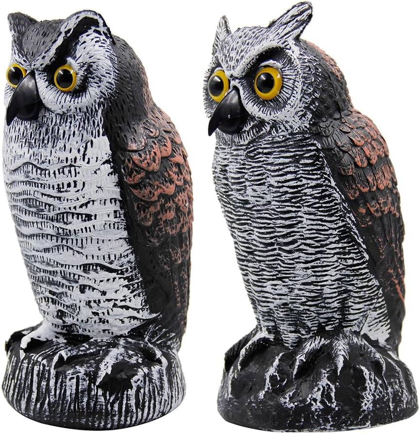 2 Pack Fake Owl Decoy Statues &ndash; Plastic Horned Scarecrow Owls for Garden, Yard Bird & Pest Repellent Decor image number 2