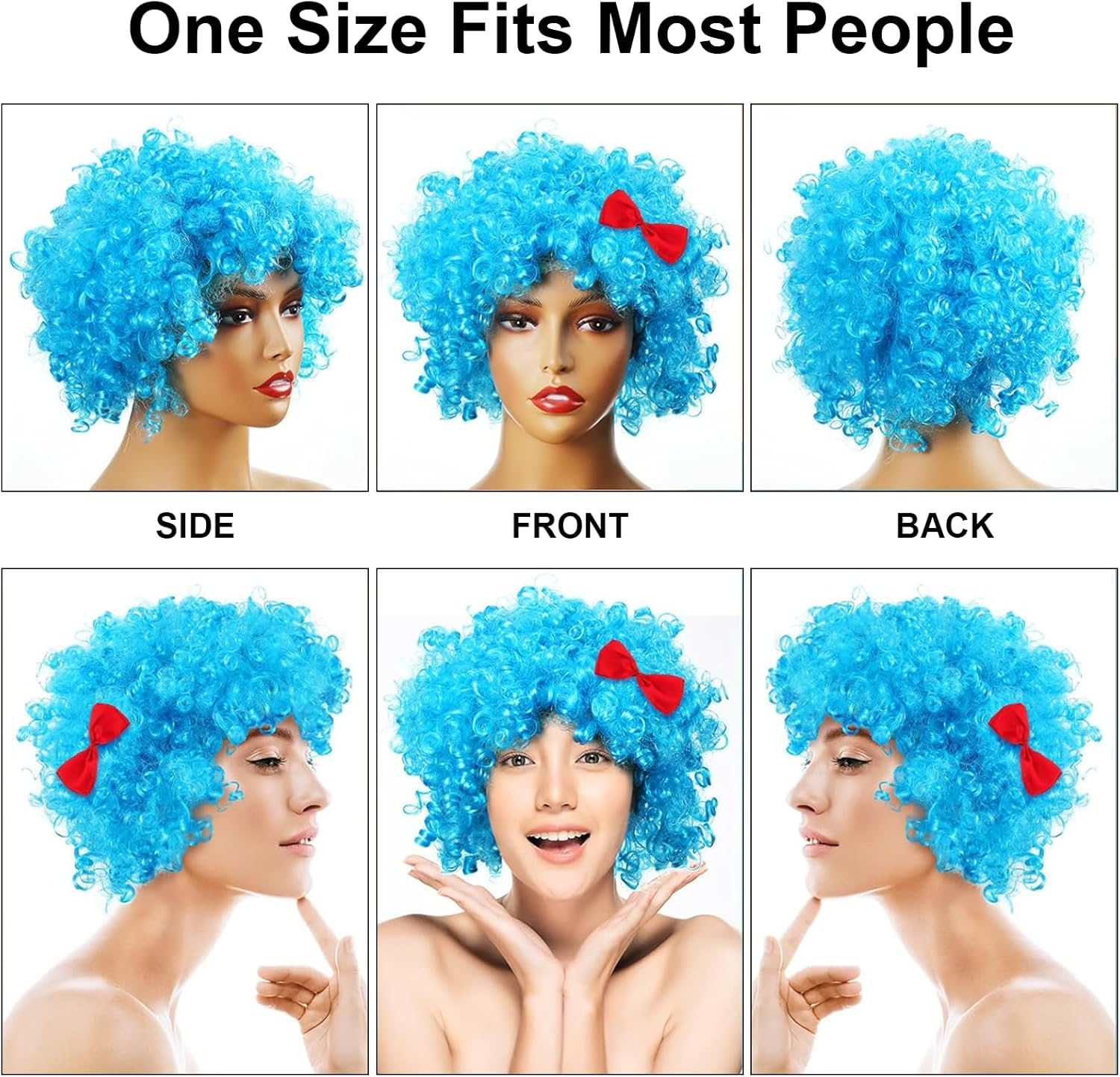2 Pcs Blue Afro Wigs for Thing 1 & Thing 2 Cosplay &ndash; Curly Funky Costume Wig Set for Reading Week, Halloween, School Book Character Parade, Crazy Hair Day & Party Accessories image number 3