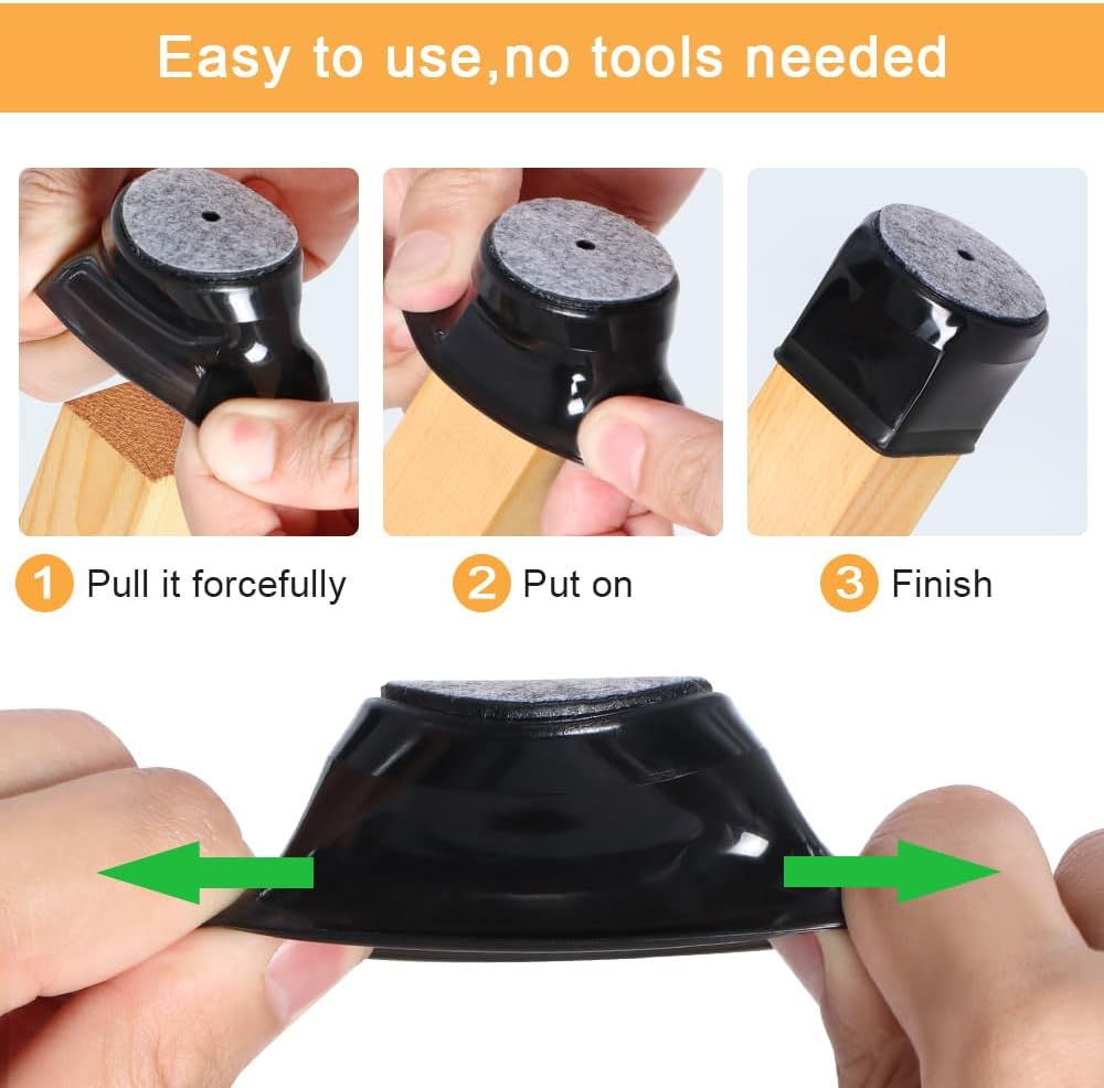 32Pcs Black Chair Leg Floor Protectors,Bar Stools Leg Protectors Caps,Dining Room Chair Leg Protectors for Hardwood Floors, Chair Leg Covers Silicone Felt Furniture Pads (Small Fit: 23-32.9Mm)