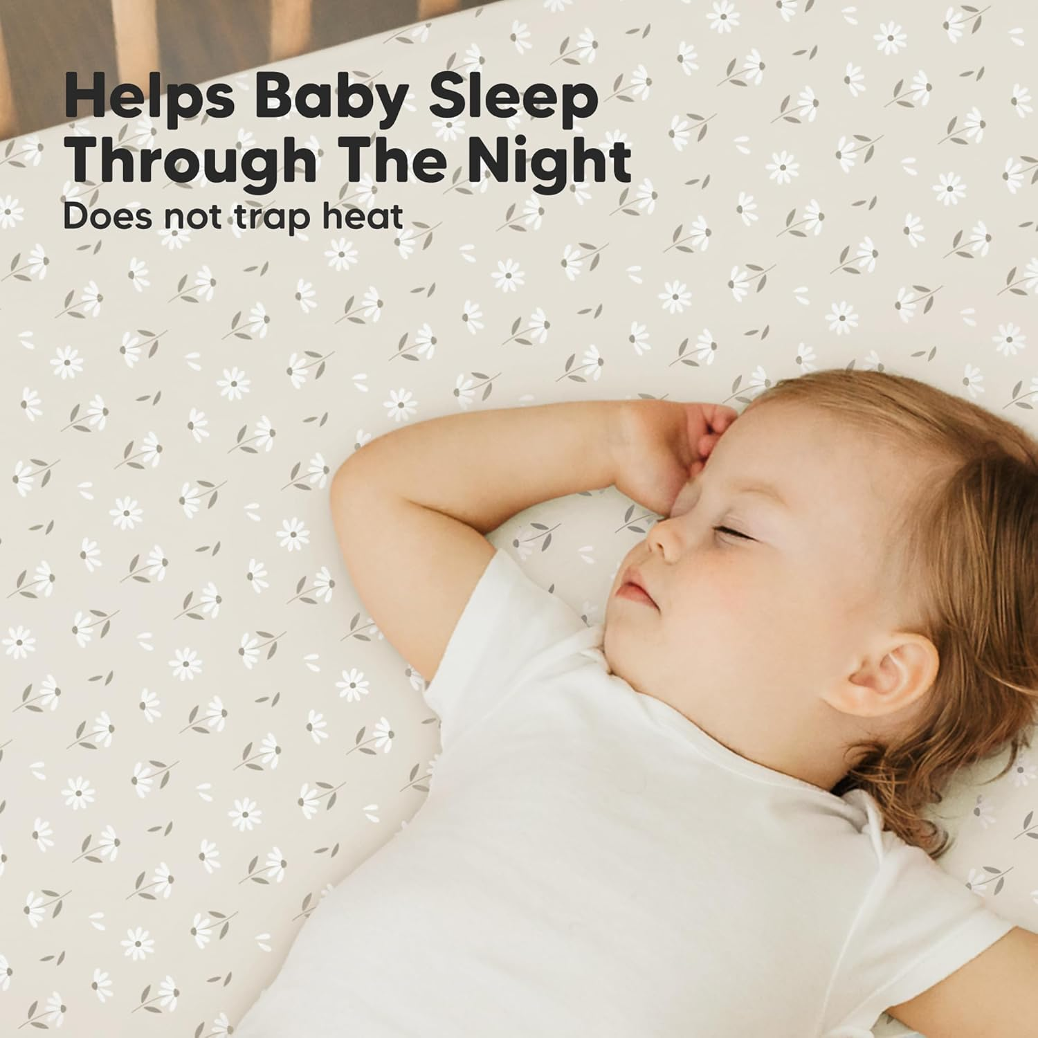 2-Pack Organic Mini Cot Sheets Fitted - Organic Cotton Pack N Play Sheets for Graco Pack and Play Mattress, Playard Baby Cot Sheets, Jersey Fitted Crib Sheets Neutral for Boys, Girls (Daisies) image number 3