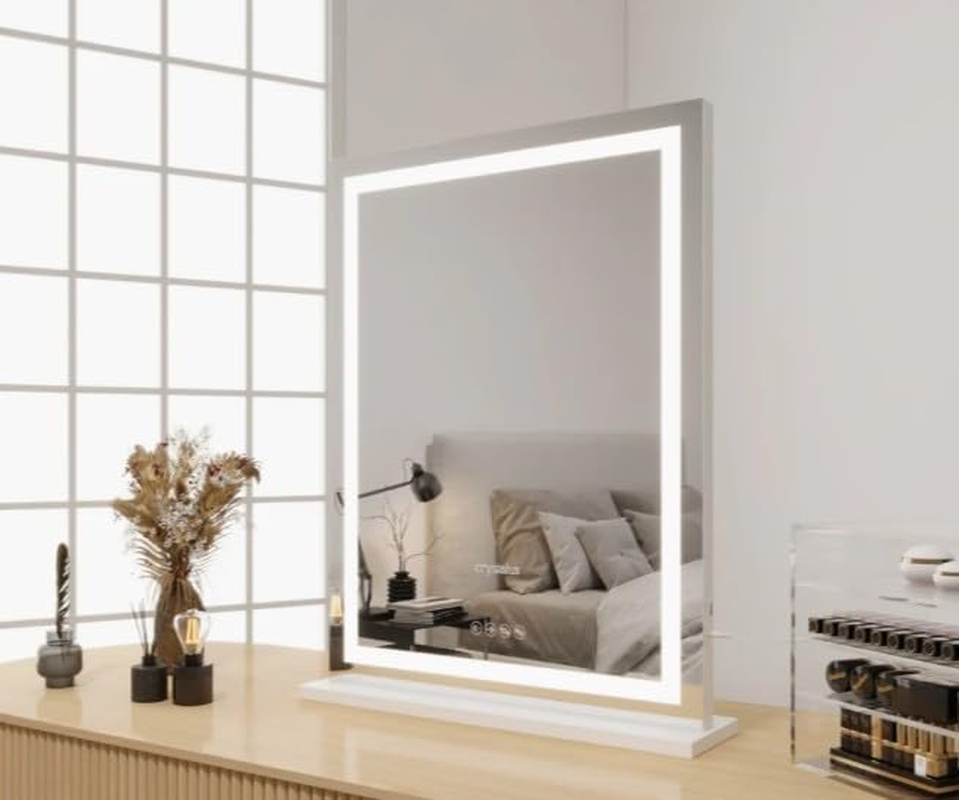 CRYSTALUX Vanity Mirror, Large Makeup Mirror with LED Lights, 3 Modes Lighted Mirror, Hollywood Mirrors, Tabletop or Wall Mounted, Dressing Mirror, Silver, 800 X 600 Mm Vertical image number 3