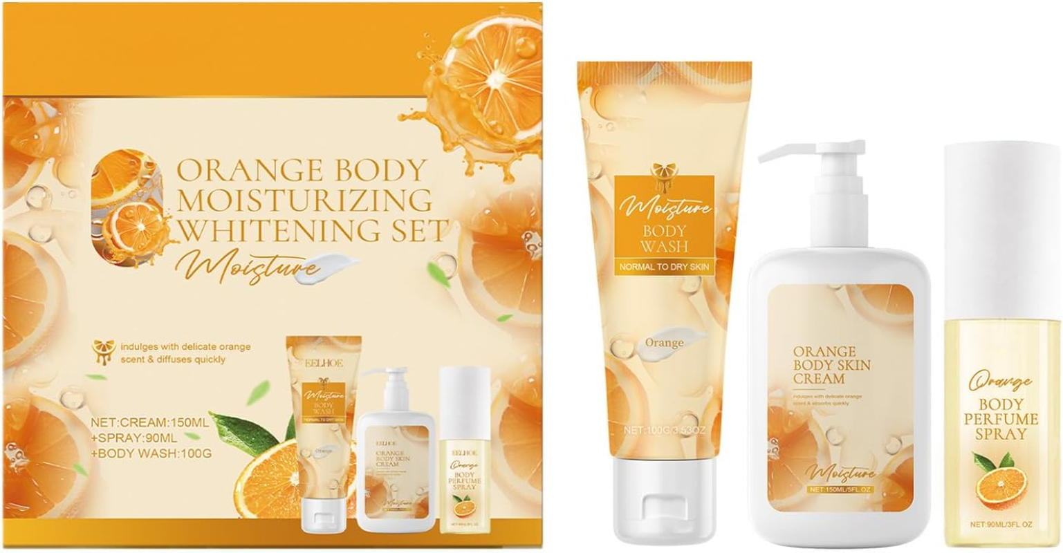 Moggemol Sweet Orange 3 Piece Body Care Collection Moisturizing Shower Wash Smoothing Body Cream Refreshing Fragrance Daily Use Orange One Size image number 1