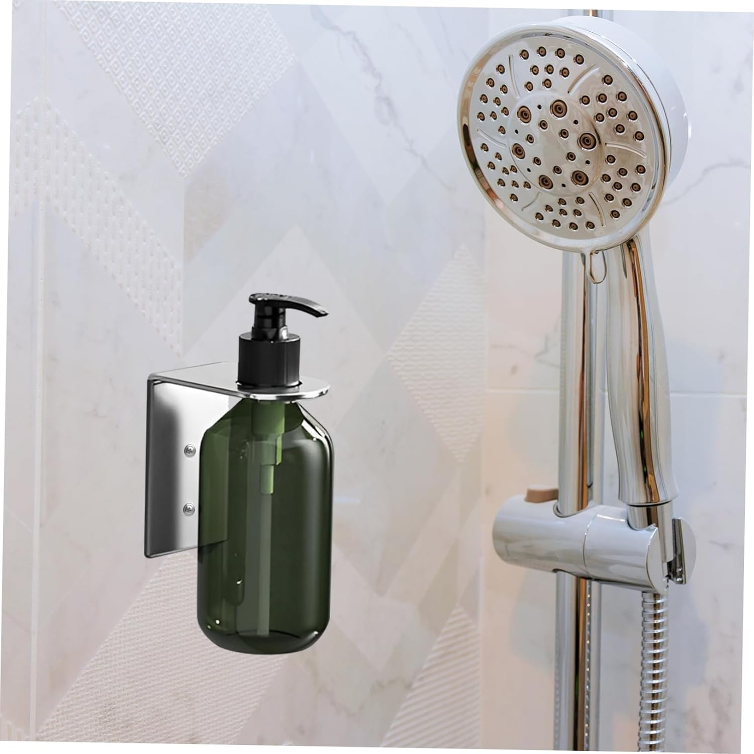 Ciieeo 3Pcs Bathroom Soap Dispenser Holder Shampoo Hanging Rack Hand Pump Bottles Dispenser Stand Detergents Holder Rack Non-Drilling Bathroom Stand Jar Hanger Rack Silver Stainless Steel