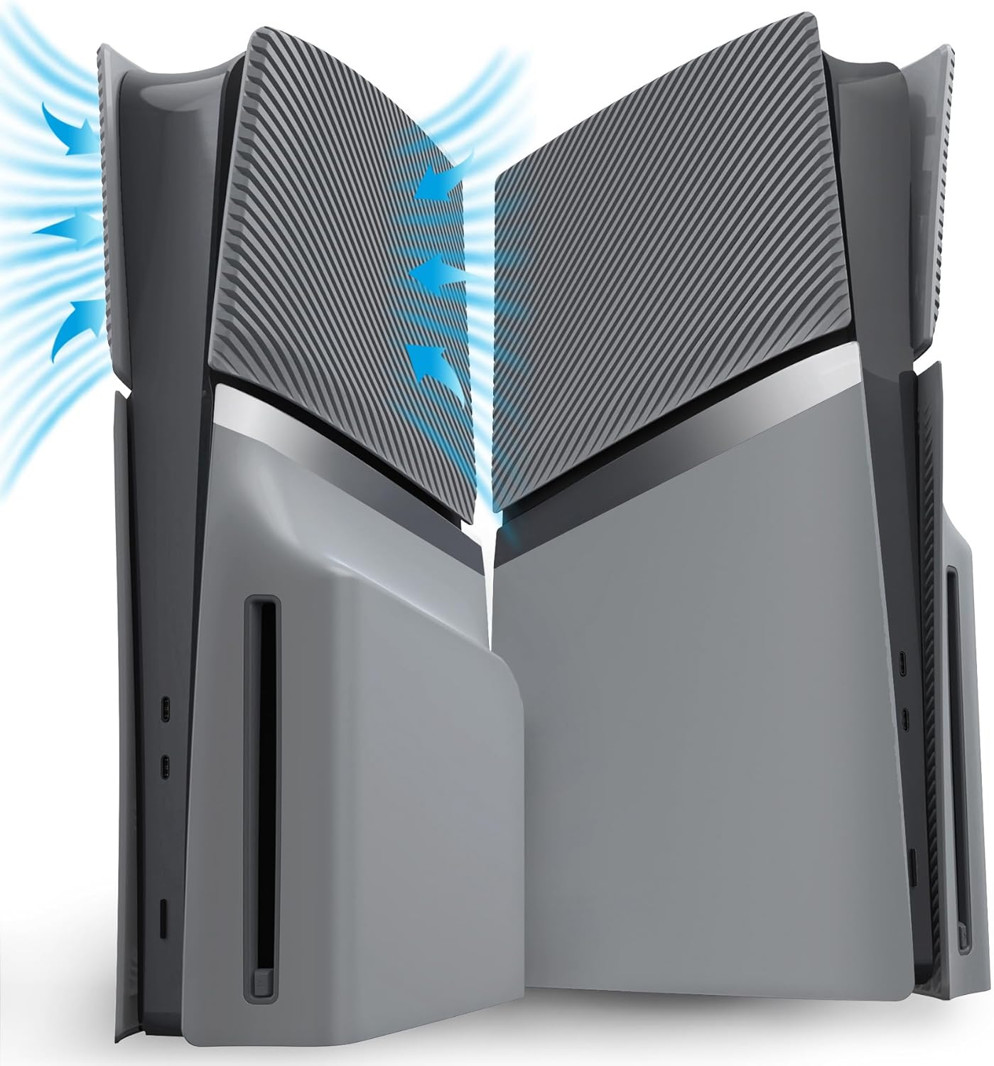 Extremerate Excover Console Replacement Top Bottom Cover Compatible with Ps5 Slim Disc Edition, Side Panel Faceplate Back Plate with Cooling Vent Shell Compatible with Ps5 Slim Disc - New Hope Gray image number 3