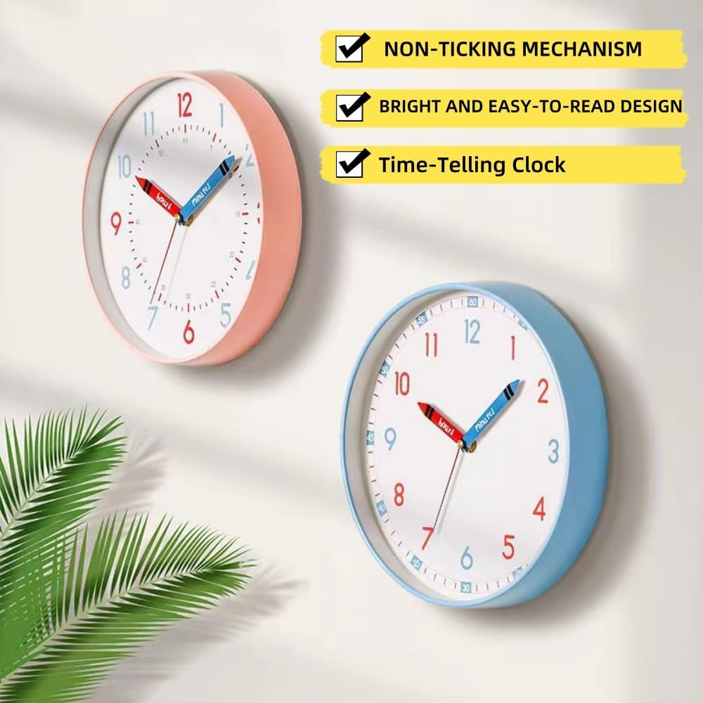 Wigmoa SS-L 【10 Inch/25Cm】 Silent Non-Ticking Wall Clock, Modern Analog Battery Operated Clock for Classroom, Bedroom, Office, and Home Decor, Time-Telling Clock for School Supplies. (Blue, 10 Inch) image number 2