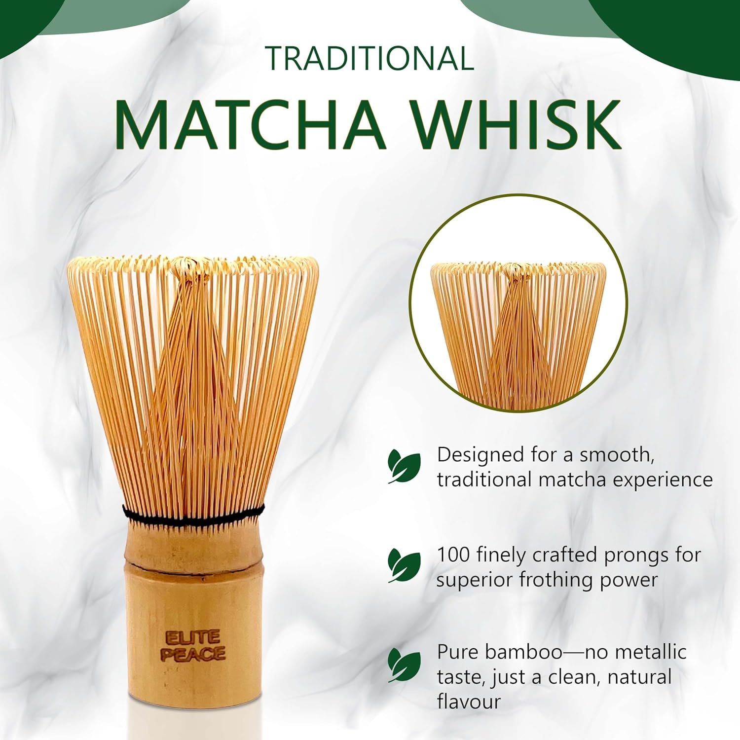 5-Piece Matcha Whisk Set - Bamboo Whisk Ceramic Matcha Bowl with Spout Stainless Steel Tea Sifter Scoop Whisk Holder & 2 Educational Cards - White Matcha Kit image number 3