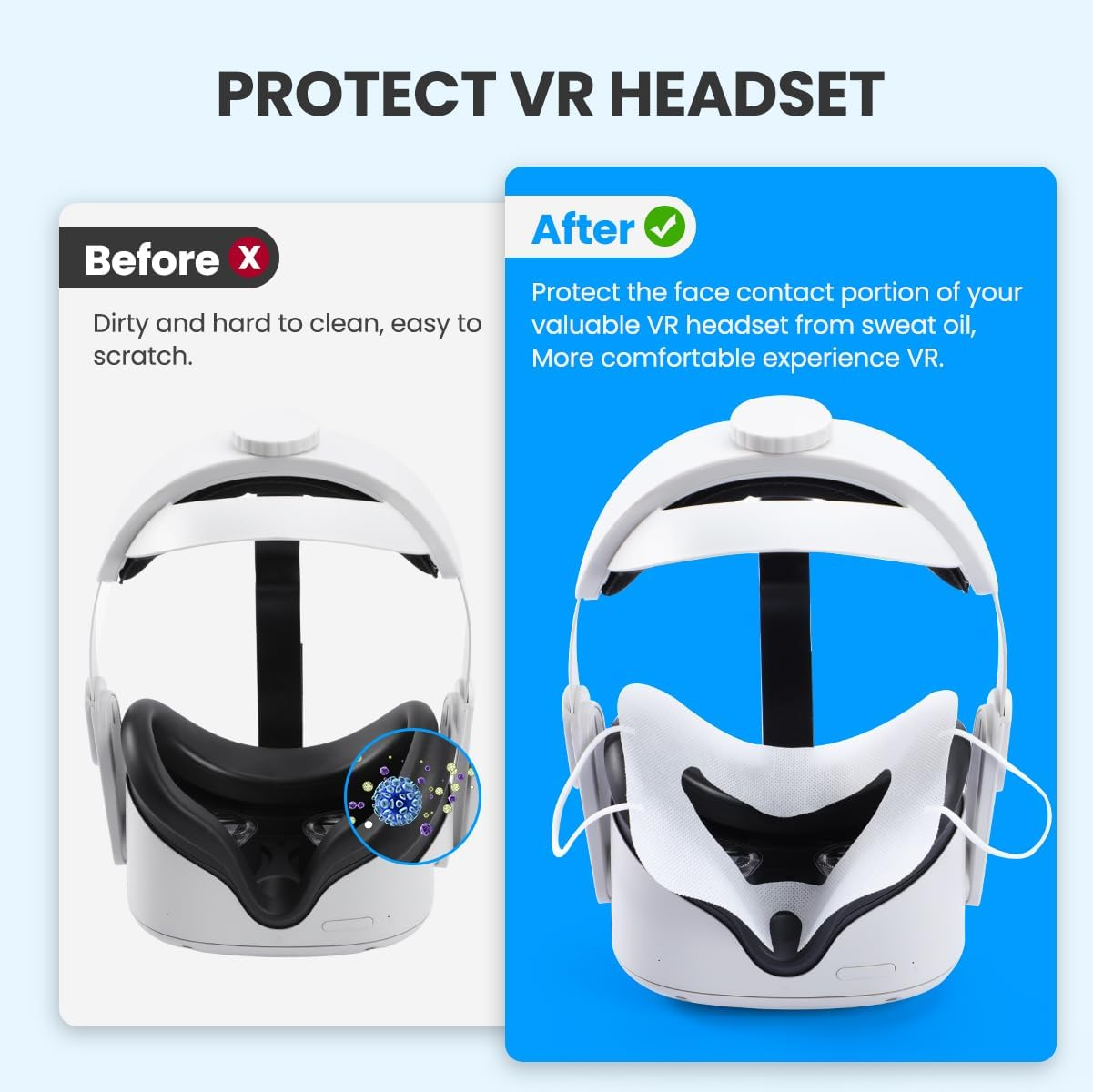 LMING White Disposable VR Face Cover, Compatible with Apple Vision Pro VR Face Cover, Disposable Hygiene VR Face Eyes Mask, VR Mask Pads Covers Compatible with Quest 3, Quest 2 (50Pcs) image number 3