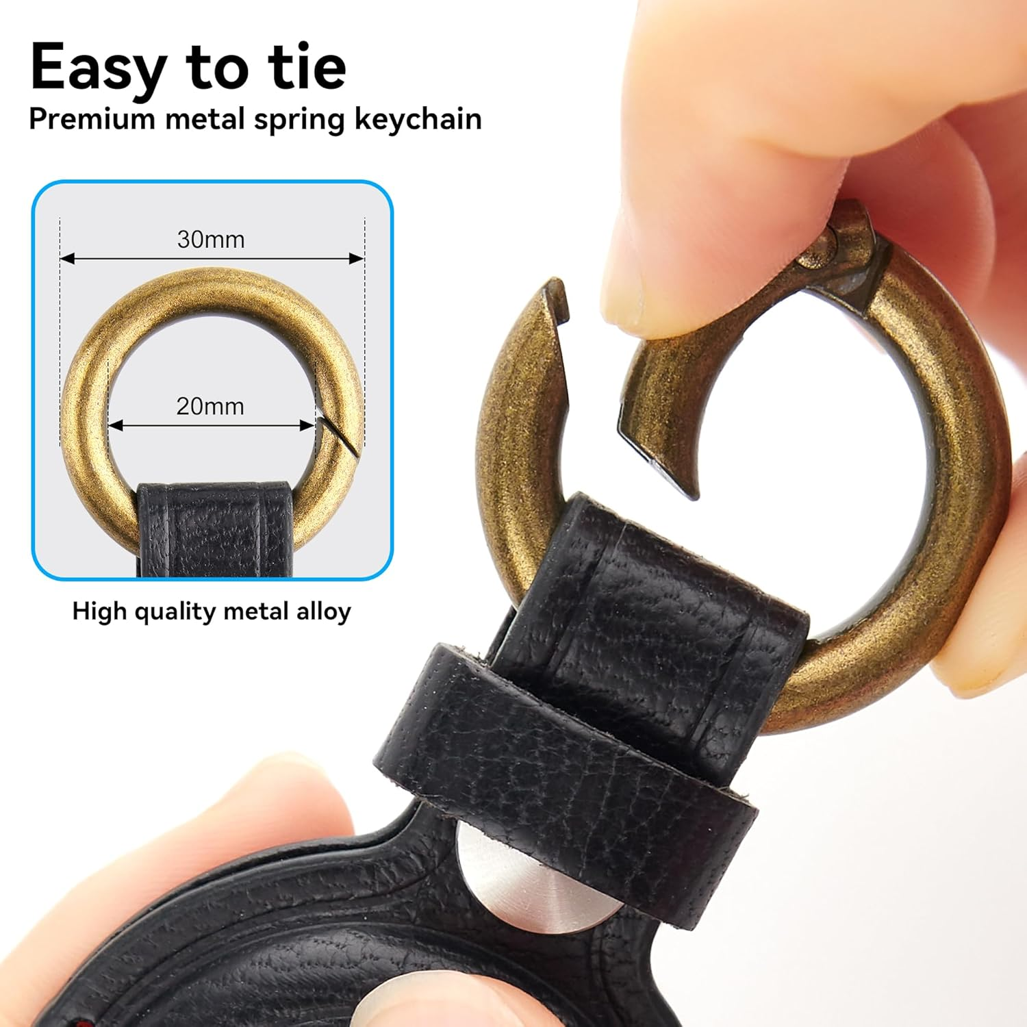 [1 Pack] Keychain Holder Case for Airtag, Genuine Leather for Airtag Holder with Keyring Hanging on Dog Collar Backpacks Wallet, Safety Anti-Lost Case Cover with Key（Black） image number 6