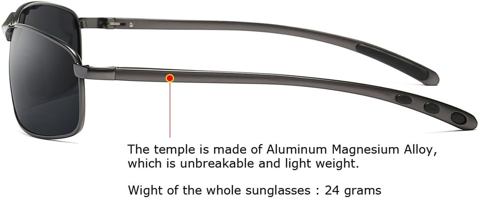 ZHILE Rectangular Polarized Sunglasses Al-Mg Alloy Temple Spring Hinge UV400 (Gunmetal, Gray) image number 1