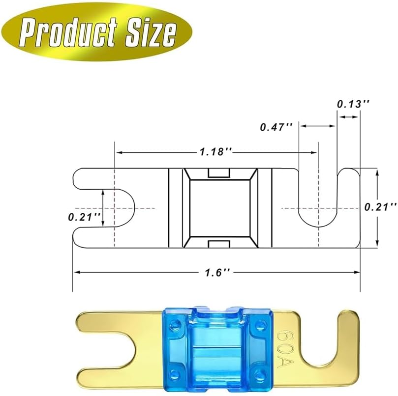 Elqater 18 Pieces Mini ANL Fuse, Plated ANL Fuse Pack (20A, 30A, 40A, 50A, 60A, 80A, 100A, 125A, 150A) for Automotive Marine Easy to Use image number 2