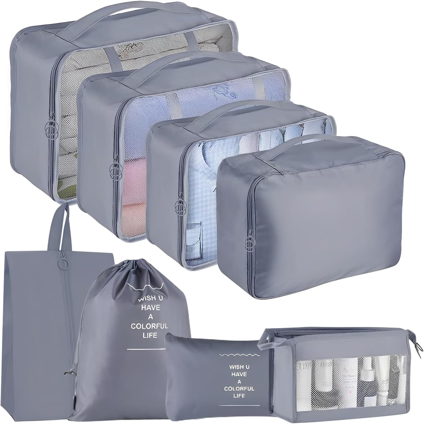 8PCS Packing Cubes for Travel, Luggage Organizer Bags with Shoe & Laundry Bag, Mesh Travel Essentials Bags, Durable & Lightweight Various Sizes Suitcases Packing Organisers (Pink, Set of 8)