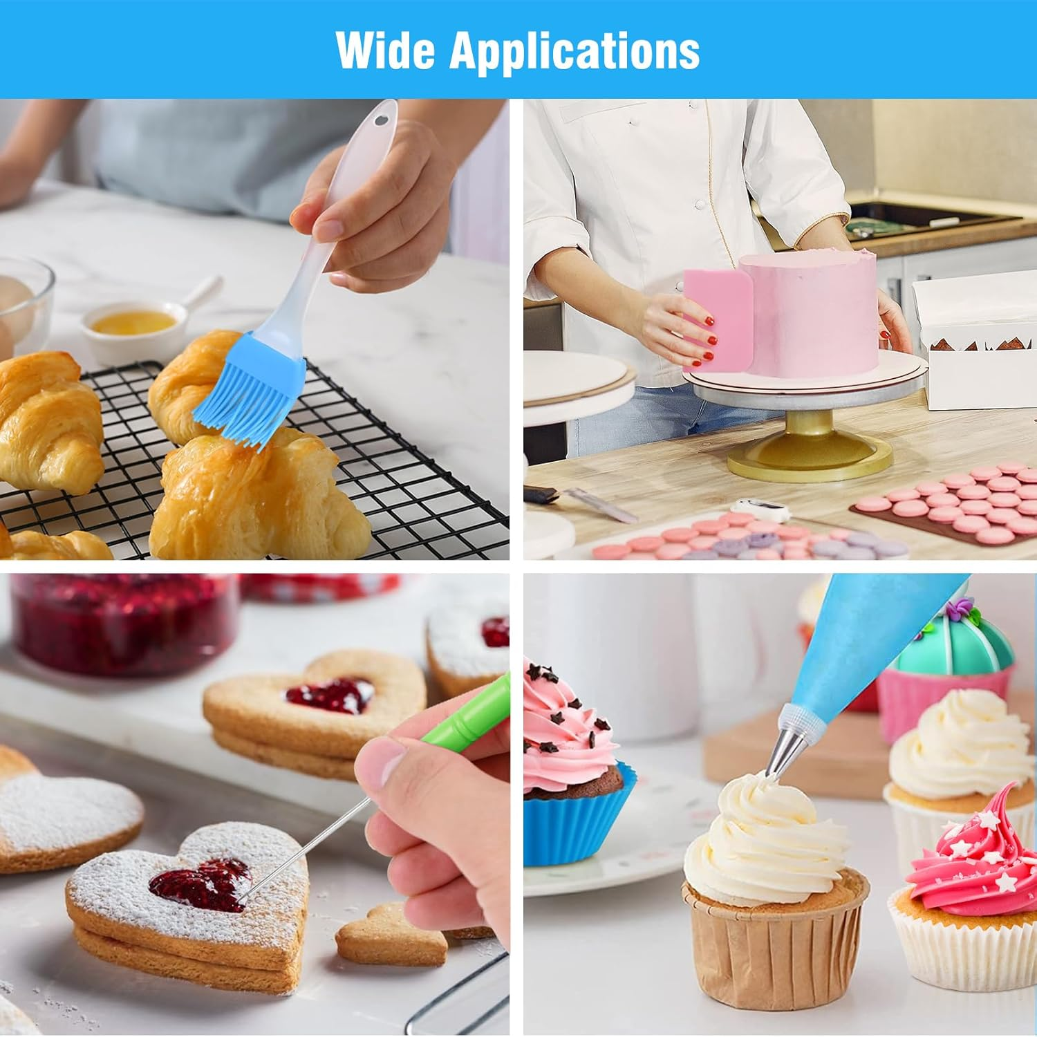 Piping Bags and Tips Set - 12 Inch Pastry Bags Disposable, 100Pcs Icing Bags for Cakes Decorating Kit Supplies with 1 Sugar Stir Needle, 3 Couplers, 3 Bag Ties, 3 Cake Scrapers, 14 Frosting Tips image number 2