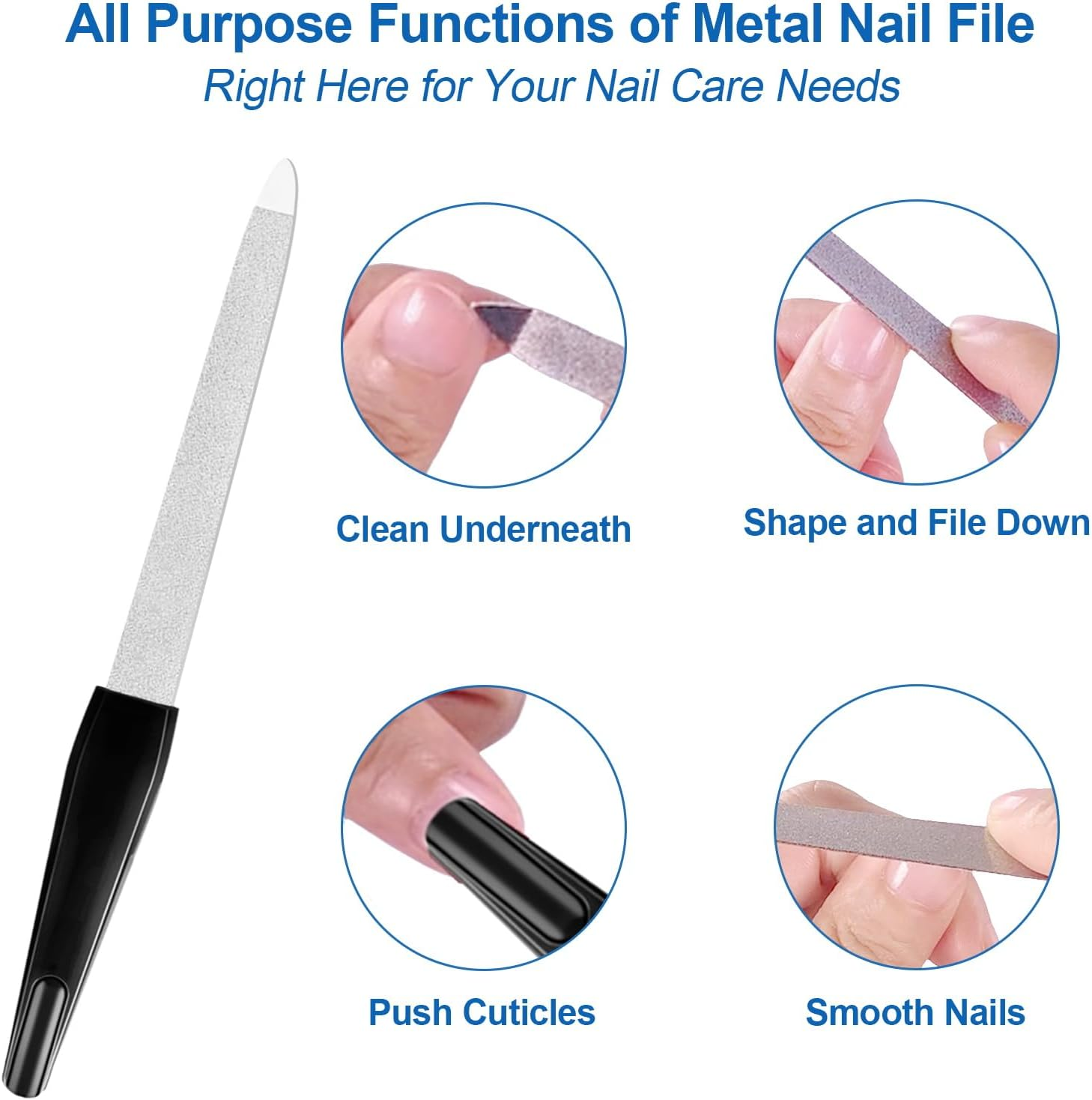 Fingernail Files (6 Pack), Metal Nail Files for Natural Nails Stainless Steel 6 Inch Nail File with Sharp Pointed Tip Non Slip Handle, Finger Nail Filers for Women Sapphire Grit Sword Diamond Black image number 2