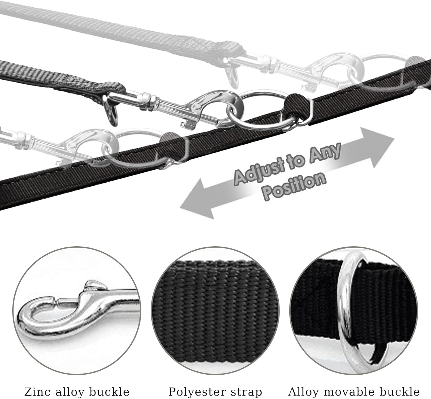 Dog Lead 210 X 2.5 Cm Adjustable Recall Lead with 2 Carabiners Adjustable Exercise Lead Lead Dog Lead Adjustable for Small, Medium Dogs Pet Trainer Lead Splitter