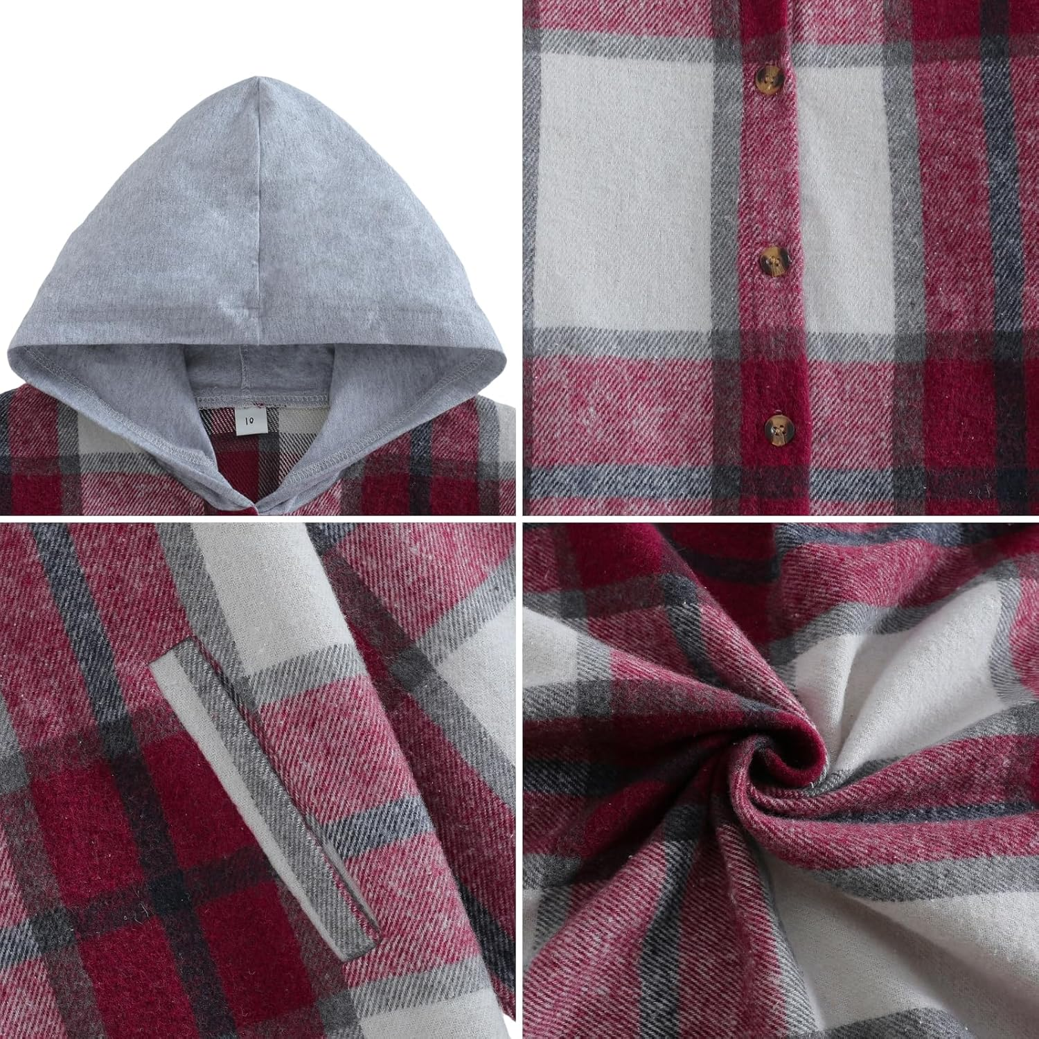 OXUBOAO Girls Flannel Jackets Plaid Button down Coats Pockets Long Sleeve Hooded Jacket for Fall Winter image number 2