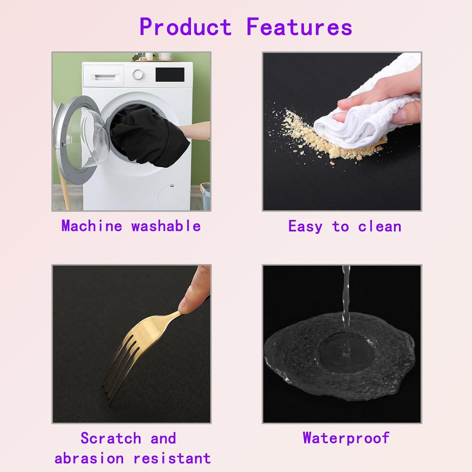 Waterproof Fitted Tablecloth for 6Ft Tables, Rectangle Picnic Table Cloth, Washable Table Cover for Camping, Indoor and Outdoor Use, Black, 30"X72" image number 6