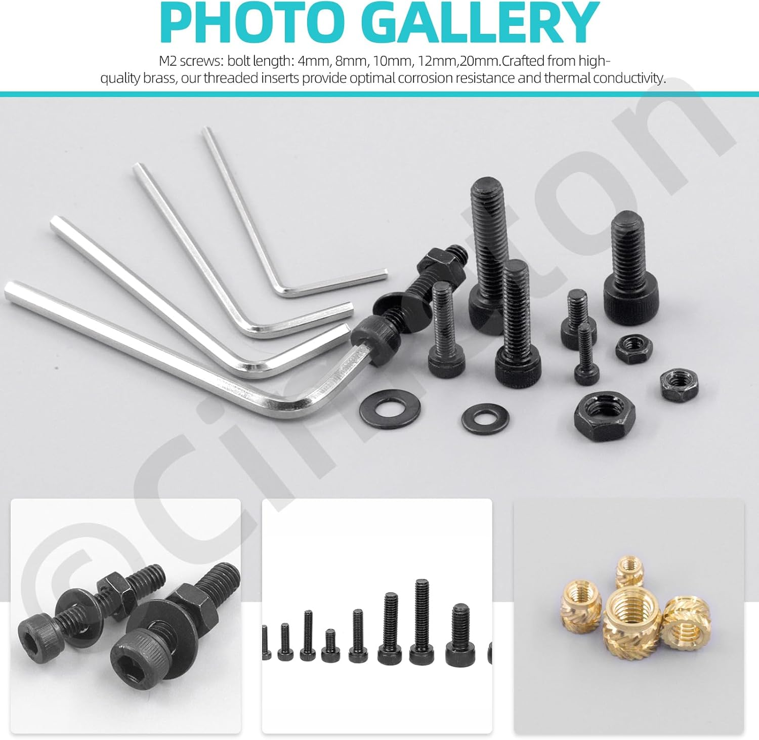 Cimeton 595PCS M2 M2.5 M3 M4 M5 Hex Socket Head Cap Bolts and Brass Knurled Nuts with Hex Wrench and Flat Washers Hex Nuts Assortment Kits Metric Machine Bolts Threaded Inserts for Mechanical Equipment image number 4