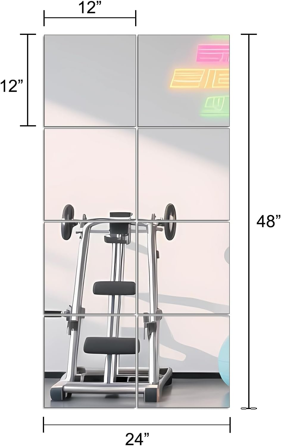 Ruomeng Full Length Mirror Tiles - 12 Inch X 8Pcs Frameless Wall Mirror Set Make up Mirror for Home Gym Vanity Bedroom, Living Room image number 3