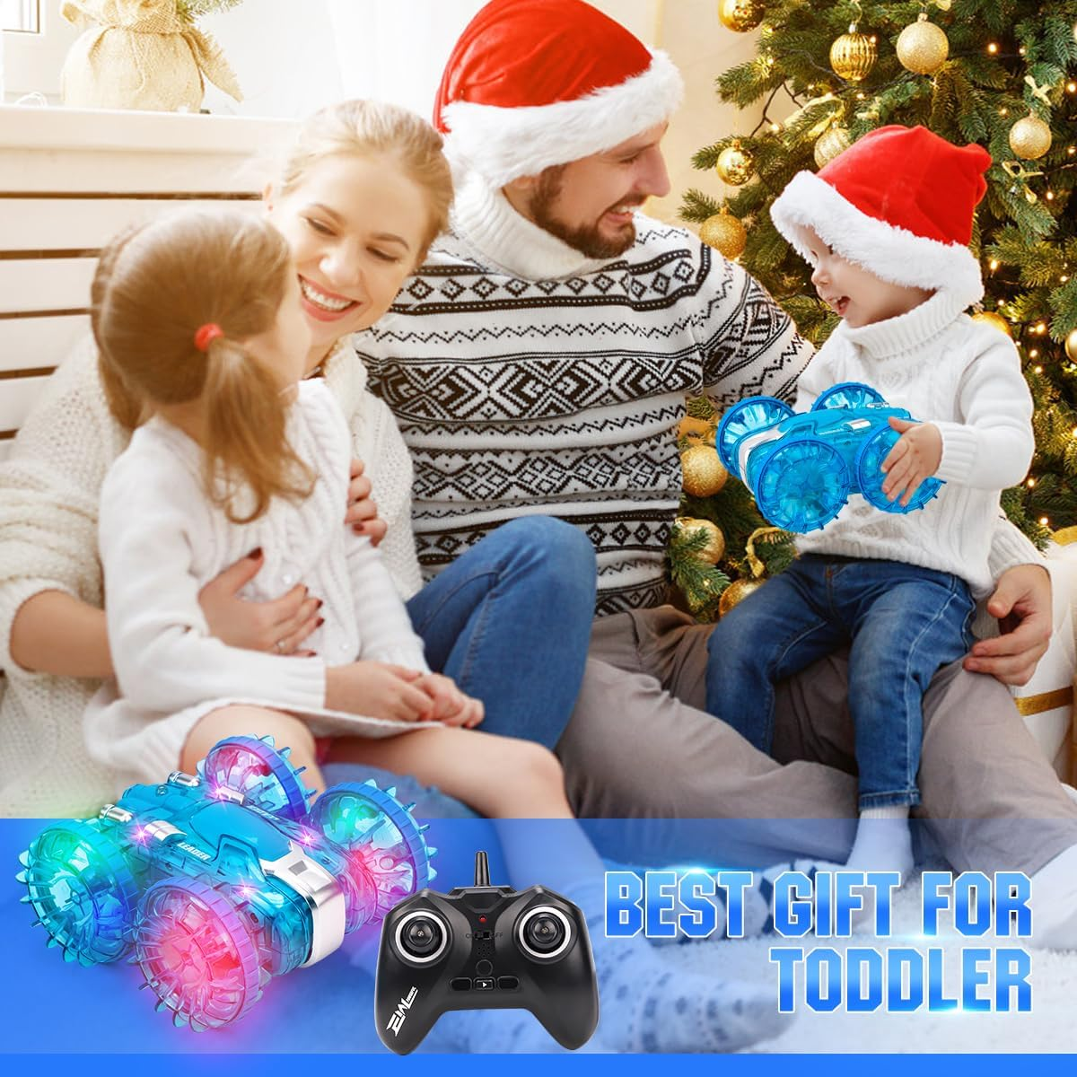 Toys for 4-8-12 Year Old Boys Amphibious Remote Control Car Boat with LED Lights 4WD RC Car for Kids 2.4Ghz All Terrain Off-Road RC Stunt Car, Waterproof Pool Beach RC Vehicle Toy for Boys Girls-Blue image number 5