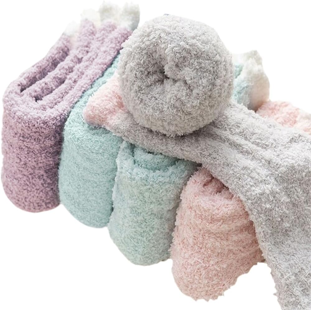 Dress Cici Slipper Socks for Women, Fuzzy Bed Socks, Cozy Warm Fluffy Socks (5 Pairs) - 2 Blue+2 Grey+1 Camel image number 5