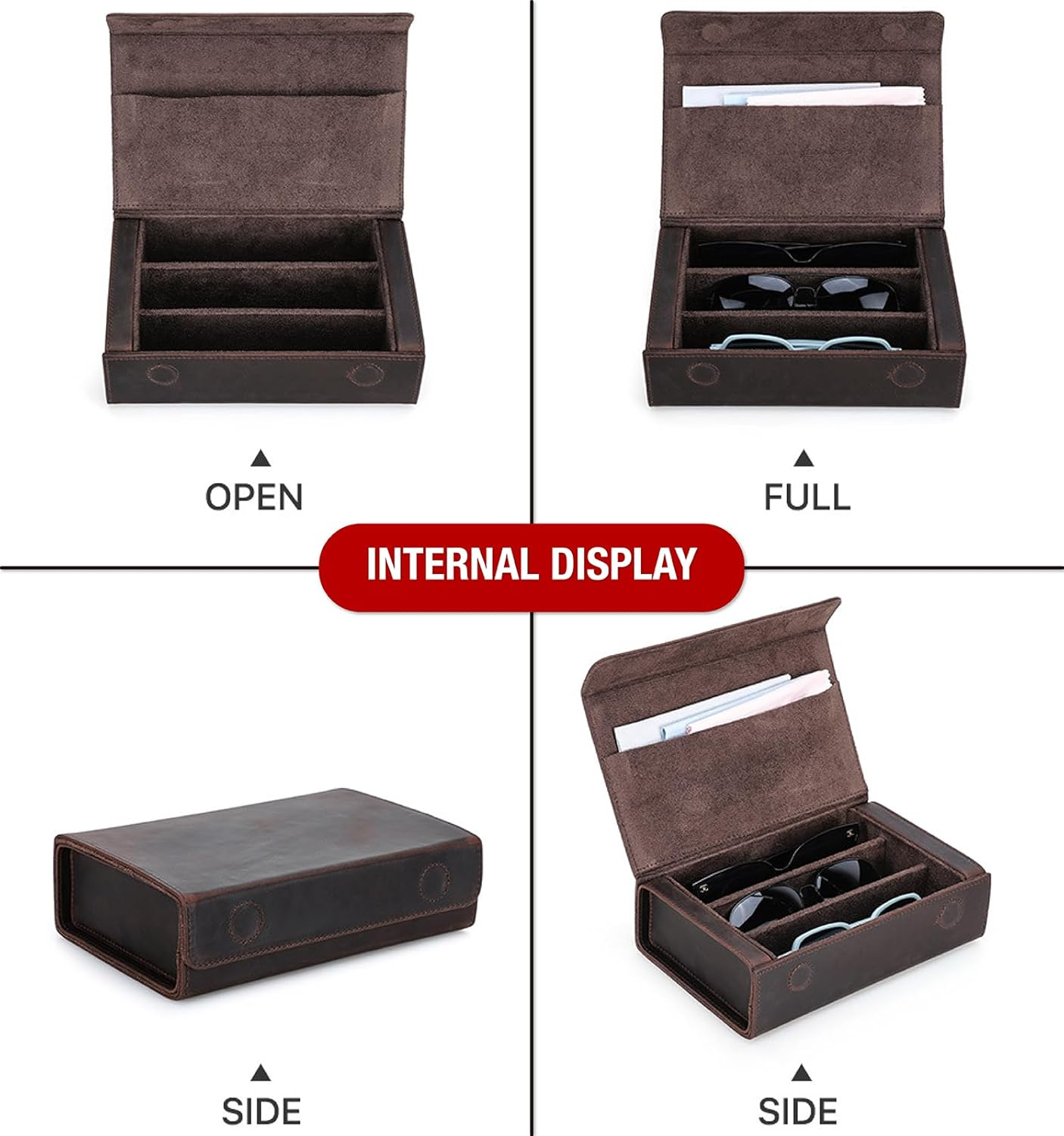 Catapurus Sunglasses Organizer Case for Man & Woman, Top Grain Leather & Handmade, Portable Travel Eyeglasses Storage Holder