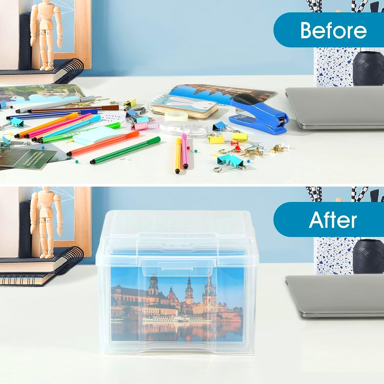 7-Pack Archival Photo Storage - 5X7" Crystal Clear Craft Organizers with Adjustable Dividers & Ergonomic Handle, Acid-Free Scrapbook Boxes for Photos, Stamps, Memorabilia Preservation (Clear, 7) image number 5