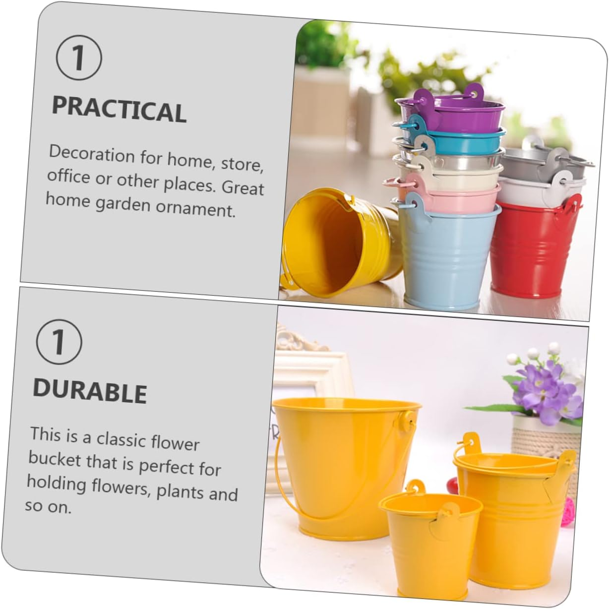 Outanaya 2Pcs Tinplate Flower Buckets for Garden Decoration Vintage Style Planter Containers for Indoor and Outdoor Use for Flower Arrangements and Home Storage image number 5