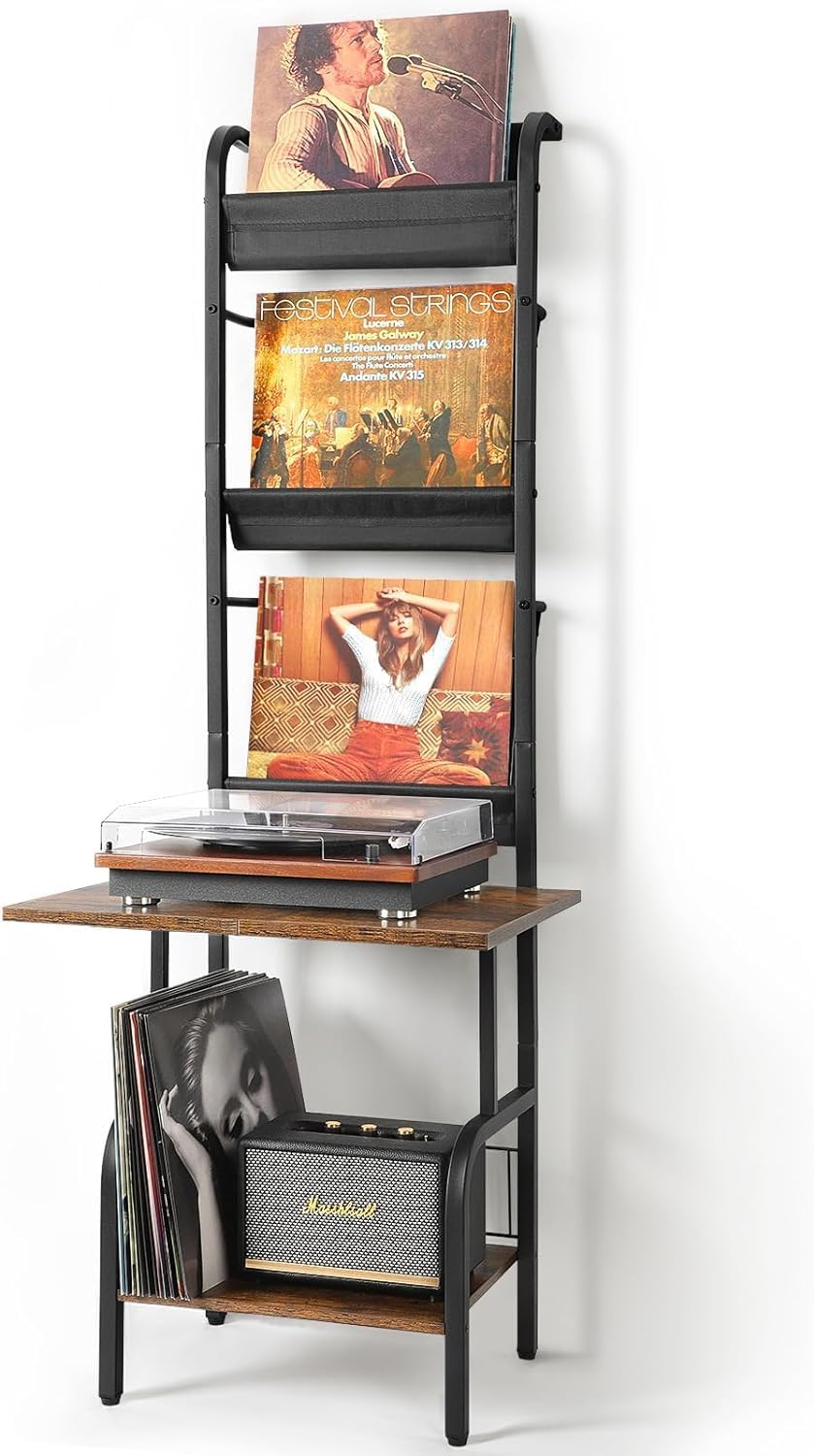 Record Player Stand with Vinyl Storage, Record Player Table for up to 200 Albums, Turntable Stand with Record Holder, Vinyl Display Shelf Cabinet Organizer Rack