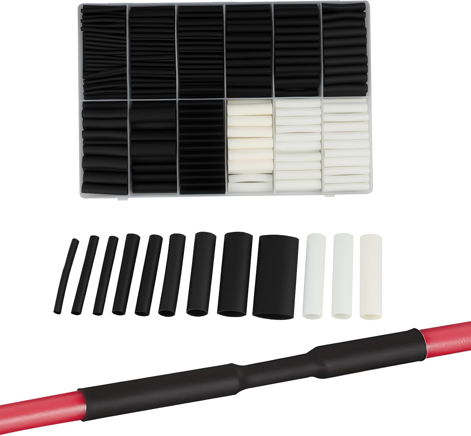 333 Pcs Heat Shrink Tubing Kit, 2:1 High Flexibility Waterproof Insulation Rapid Shrinkage Wire Connectors, Easy Install Fits for Mobile Phone Computer Data Cables (7 Sizes,Black & White) image number 1