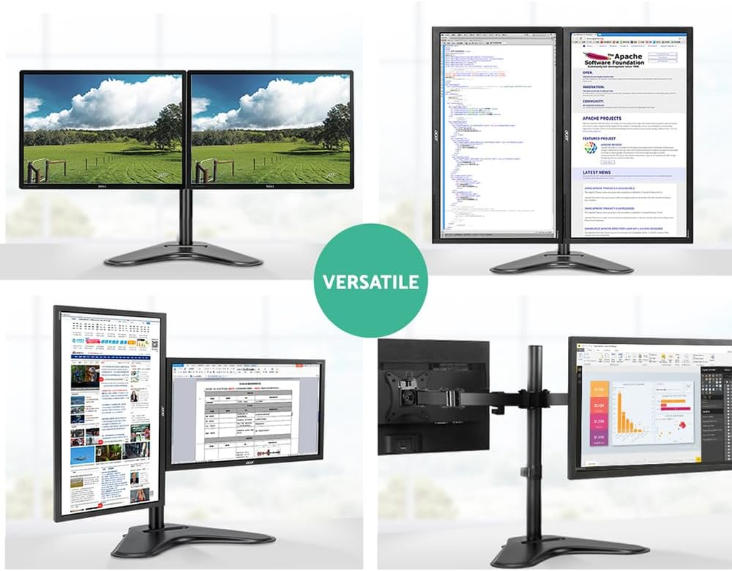 Artiss 32'' Dual Monitor Arm Stand, Heavy Duty Computer Monitors Riser Mount TV Freestanding Mounts Bracket Holder Clamp Home Office Desk Accessories, Adjustable 360&deg; Swivel with Plate Black image number 2