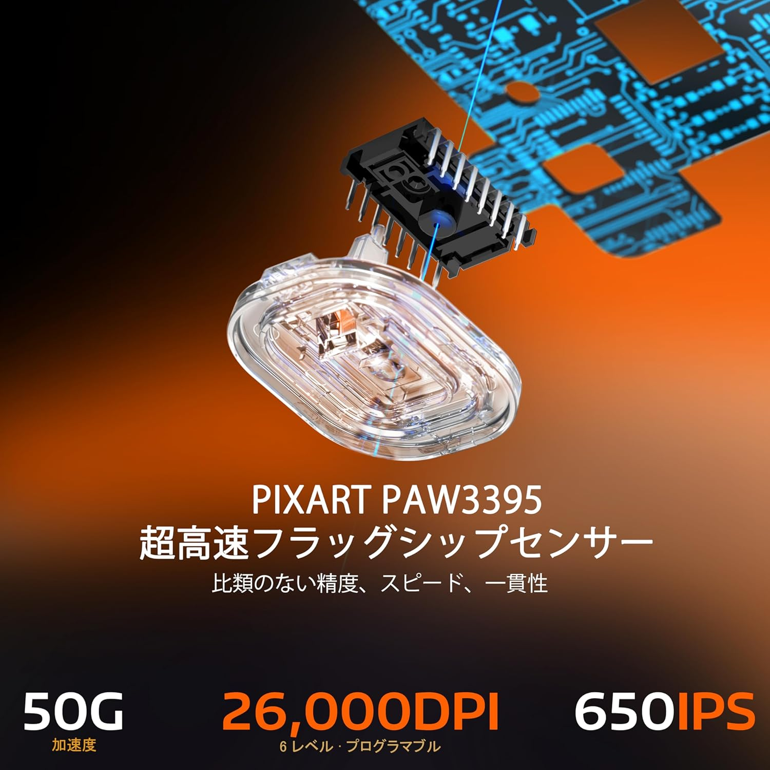 X Attack Shark X3 Gaming Mouse, Ultra-Lightweight 49G, Wireless 2.4G/Bluetooth/Wired Type-C, Original Phase PAW3395 Sensor, Highest Class Accuracy, 26000Dpi-Orange - Black image number 2