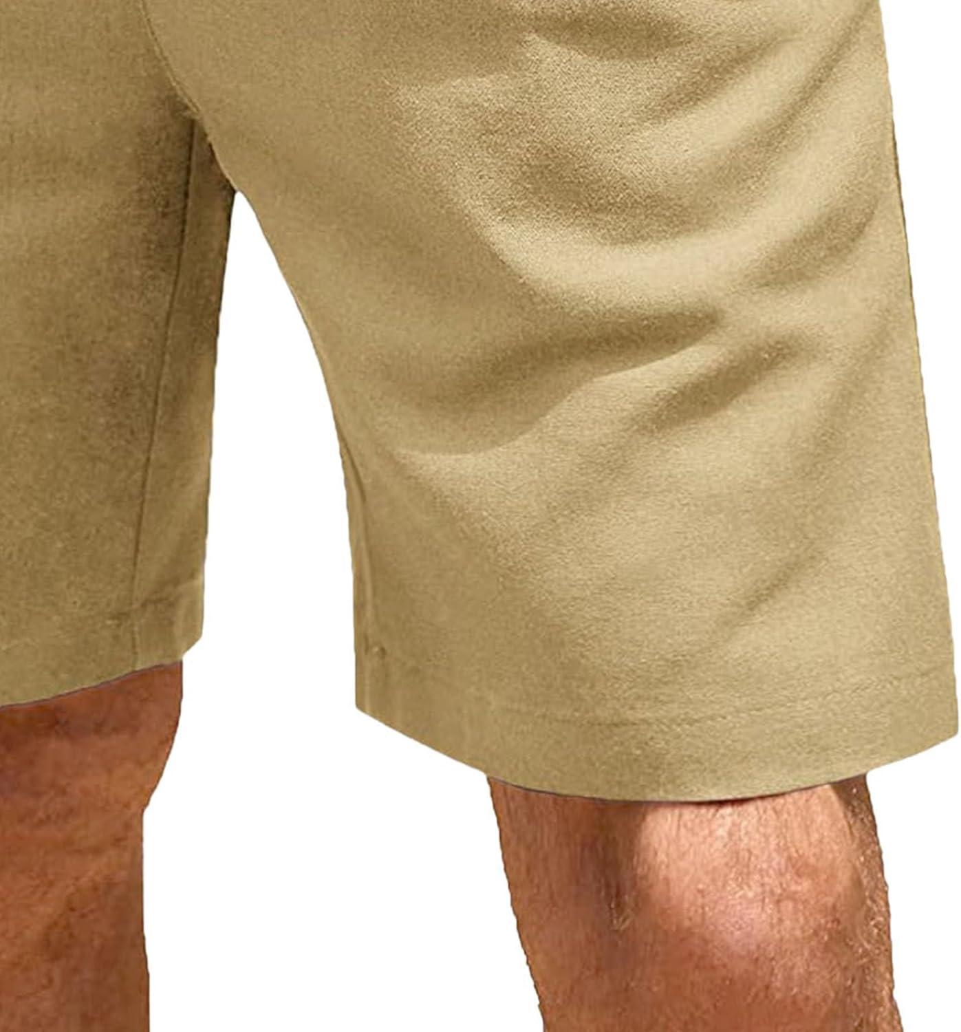 Jeshifangjiusu Mens Linen Casual Short with Trim Drawstring Stretch Summer Beach Shorts Elastic Waist Summer Outdoor Short (Khaki,Xx-Large) image number 3