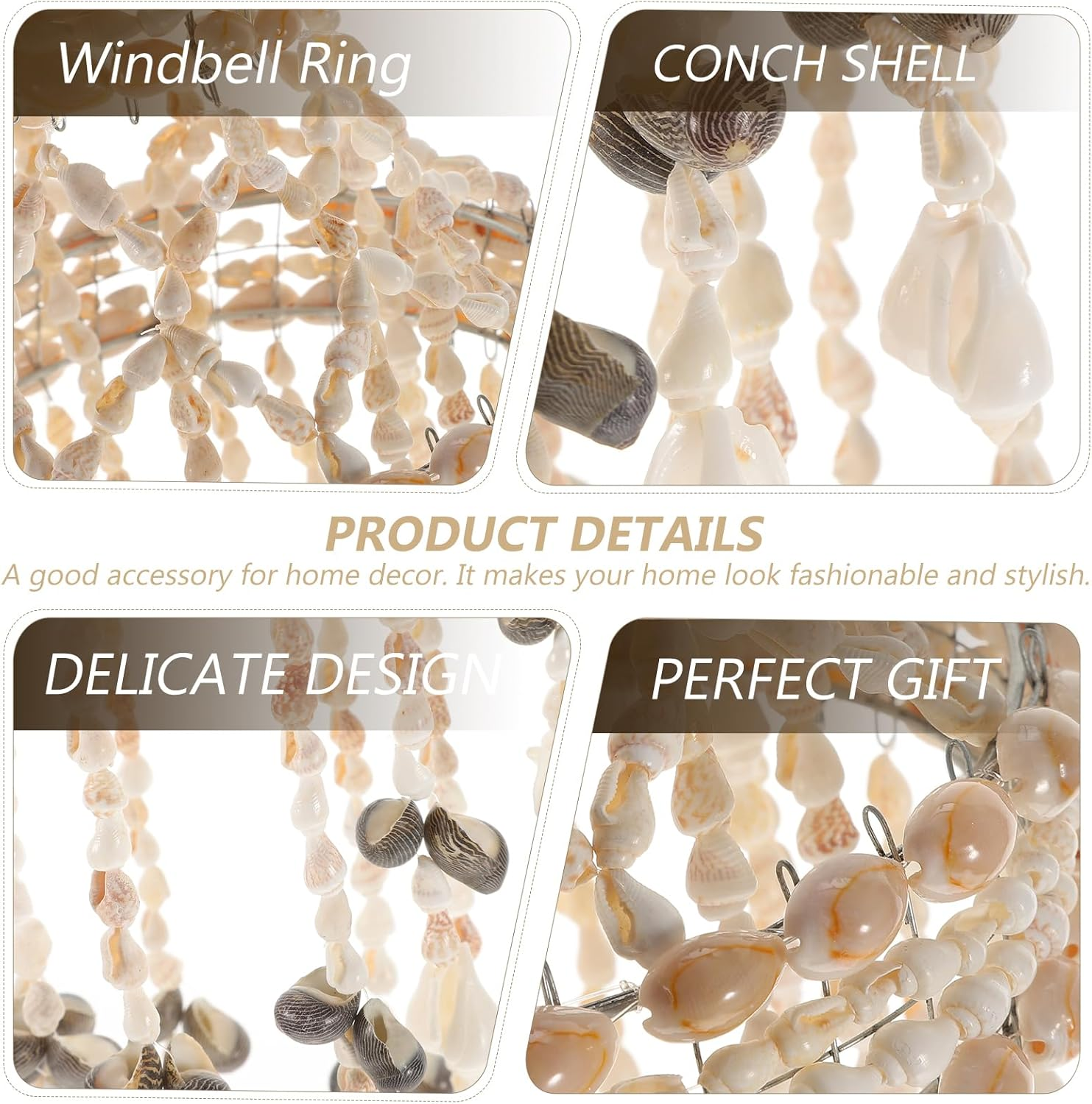 Veemoon Hanging Shell Wind Chime, Decorative Ocean Ring Chime Outdoor Chimes Artistry Seashell Wind Bell for Indoor Outdoor Garden Home Decor image number 5