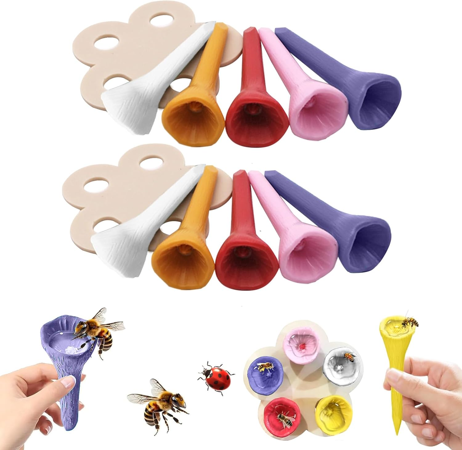Bee Insect Drinking Cup, 10 Pieces Bee Drinking Cup, Bee Drinker, Silicone Insect Drinking Cup, Bee Drinker for the Garden image number 2