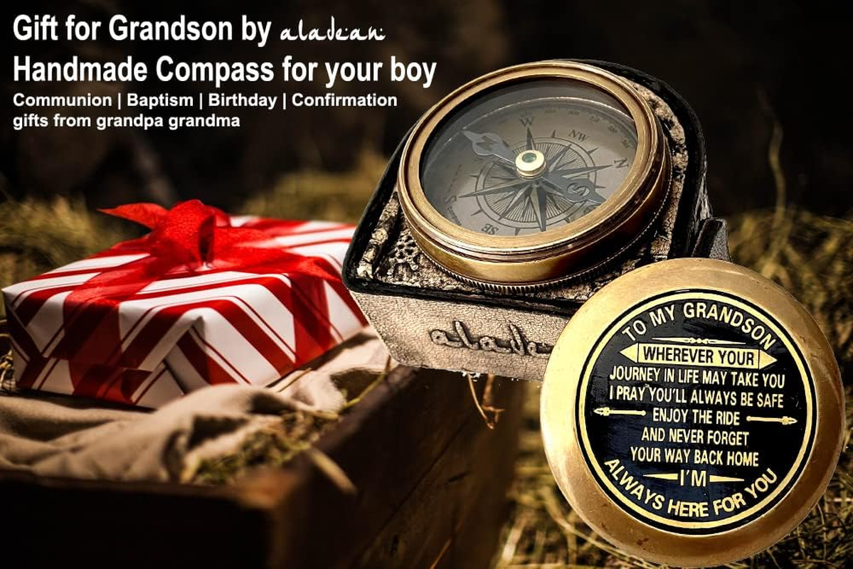 ALADEAN Brass Compass 2" | Engraved Quote Gift for Birthday Anniversary Wedding Christmas Thanksgiving Graduation Confirmation Baptism image number 2