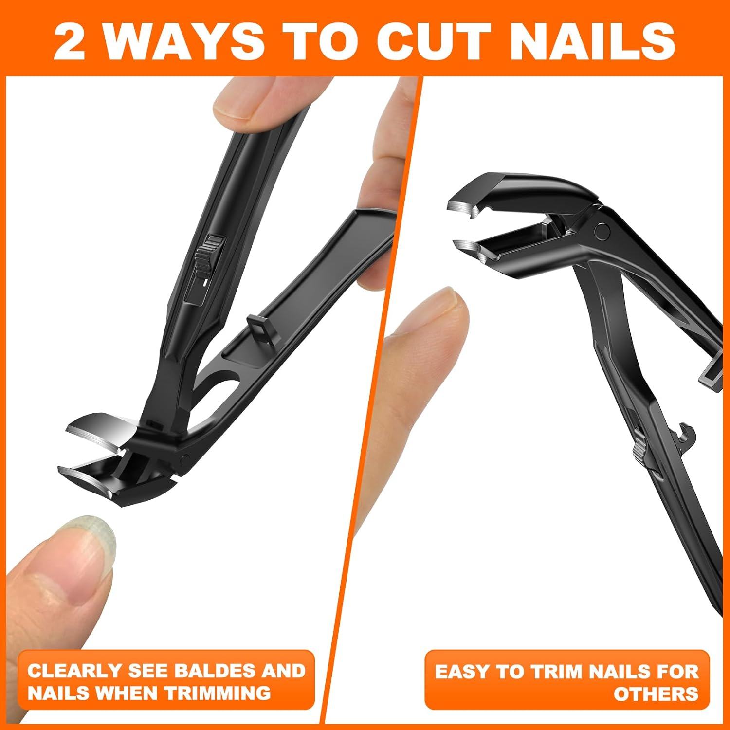 Toenail Clippers for Seniors Thick Toenails, 2024 Upgrade Angled Head Large Toe Nail Clippers for Men with Wide Jaw Opening, Sharp Heavy Duty Fingernail Clipper Cutter with Catcher Long Handle -Black