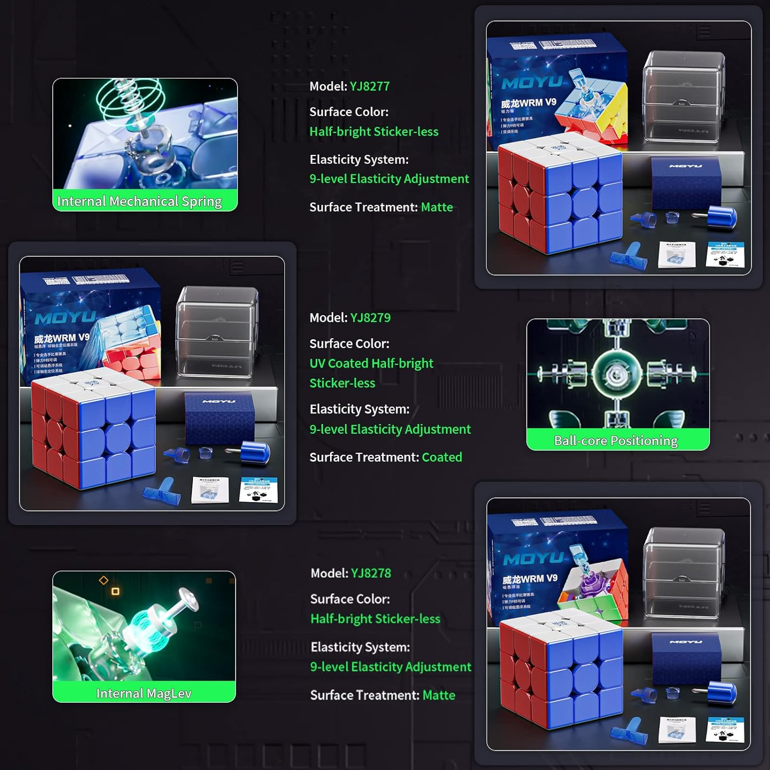 TUNJILOOL Moyu WRM V9 2023 3X3 Magnetic Speed Cube, Weilong WR M V9 3X3 Stickerless image number 1