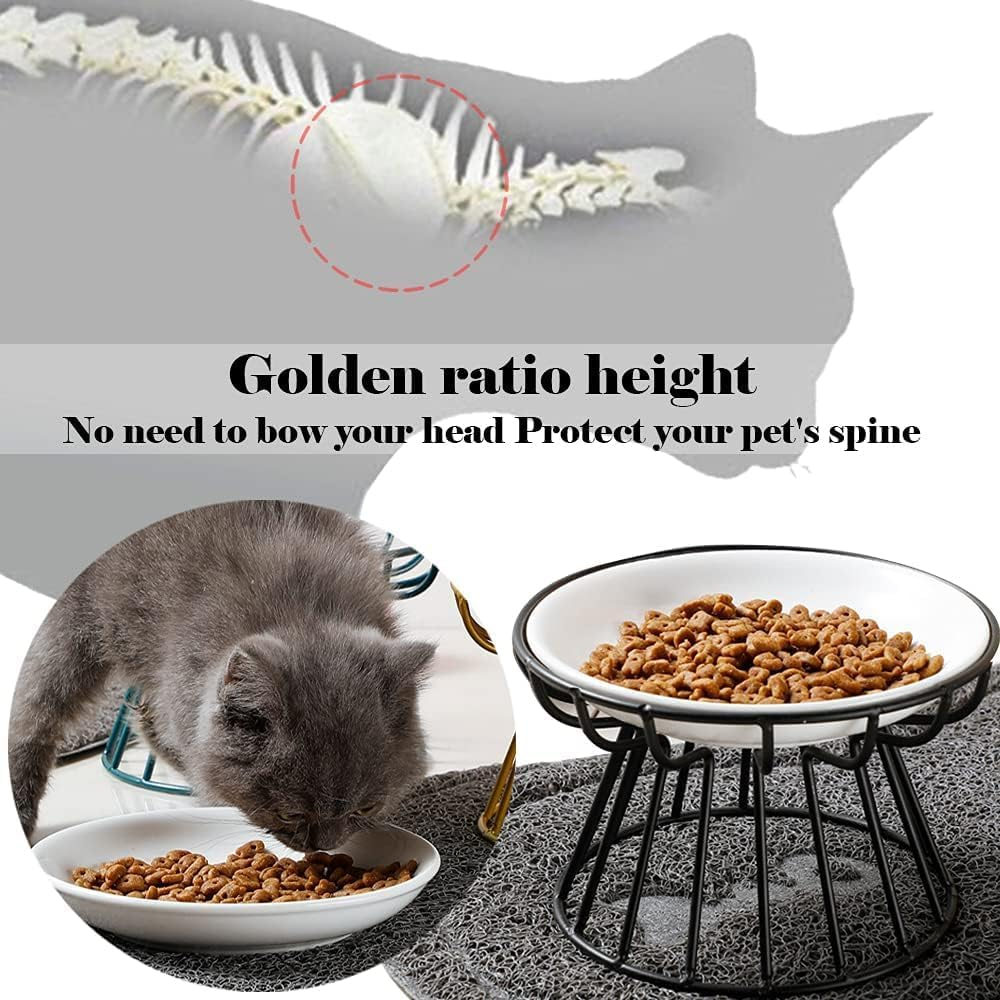 Wellbro Cat Bowls, Elevated Cat Bowl, Raised Ceramic Cat Dish with Metal Stand, Pet Water or Food Feeding Station for Indoor Cats, Kitten, Puppies and Small Dogs, Dishwasher Safe image number 3