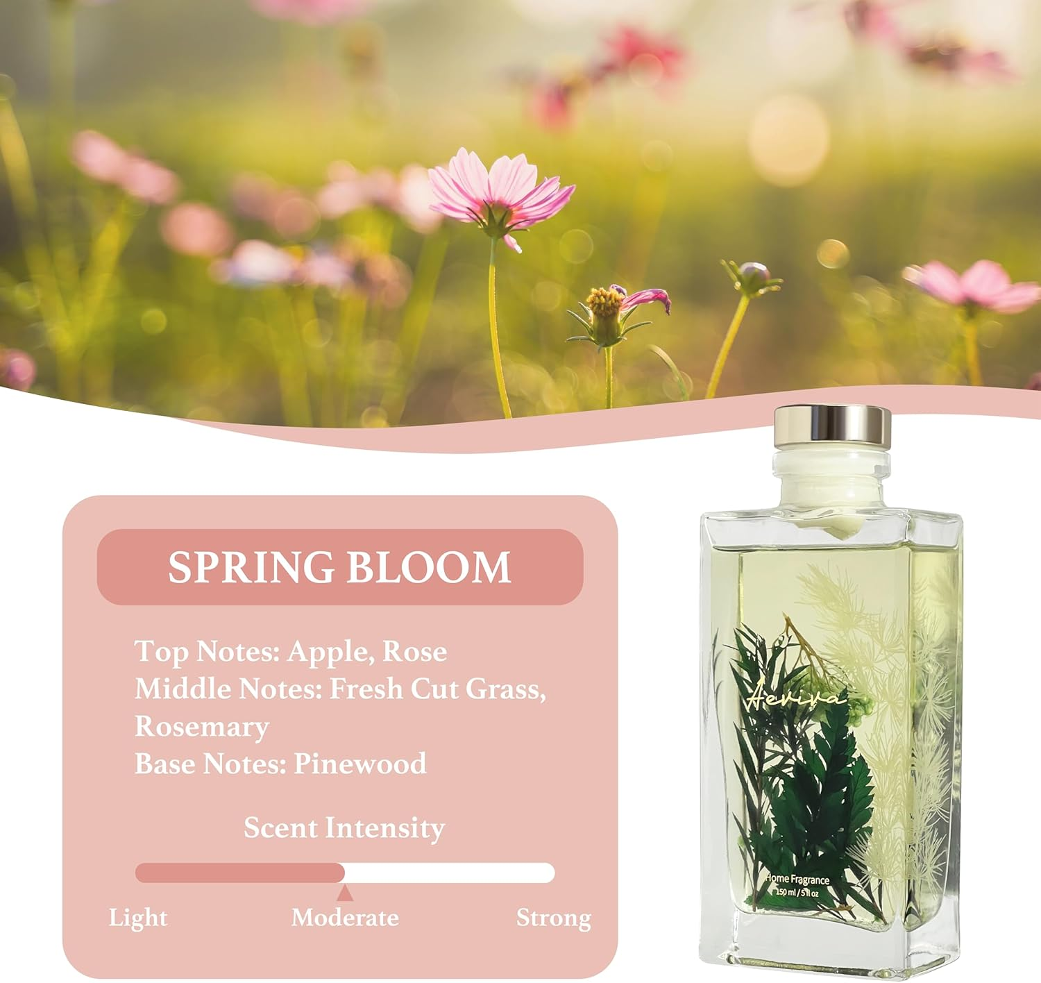 Reed Diffuser Set, 5 Fl Oz Glass Bottle Spring Bloom Scent Oil Diffuser, Home Fragrance with Reed Sticks for Bedroom, Office, Bathroom Shelf Decor & Gifts image number 1