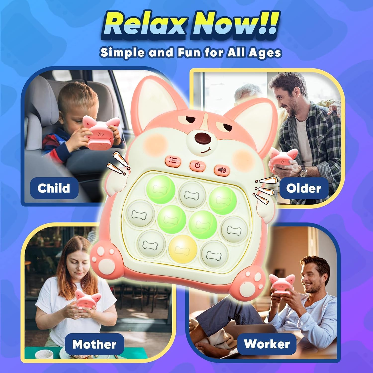 Upgraded Quick Push Game Popping Fidget Toys for Kids, with LED Screen for Children 3-12 for Boys and Girls Bubble Stress,Handheld Puzzle Game Sensory Toys Easter Basket Stuffers (Corgi)