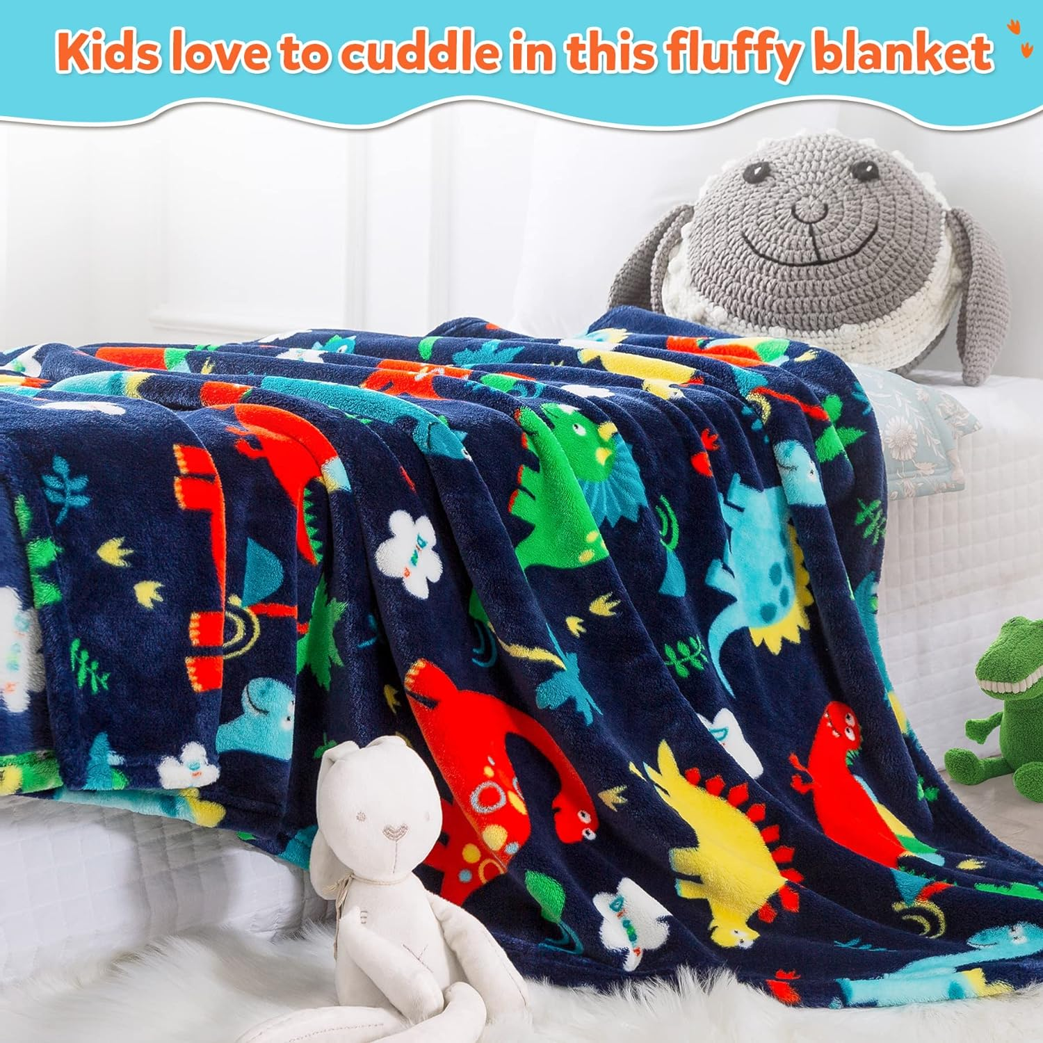Mermaker Dinosaur Blanket for Boys, 380 GSM Dinosaur Toddler Blanket for Boys and Girls, Cute Dinosaur Blanket for Kids, Toddler Boys Blanket Soft Fleece Kids Throw Blanket for Toddler (50X60 Inch)